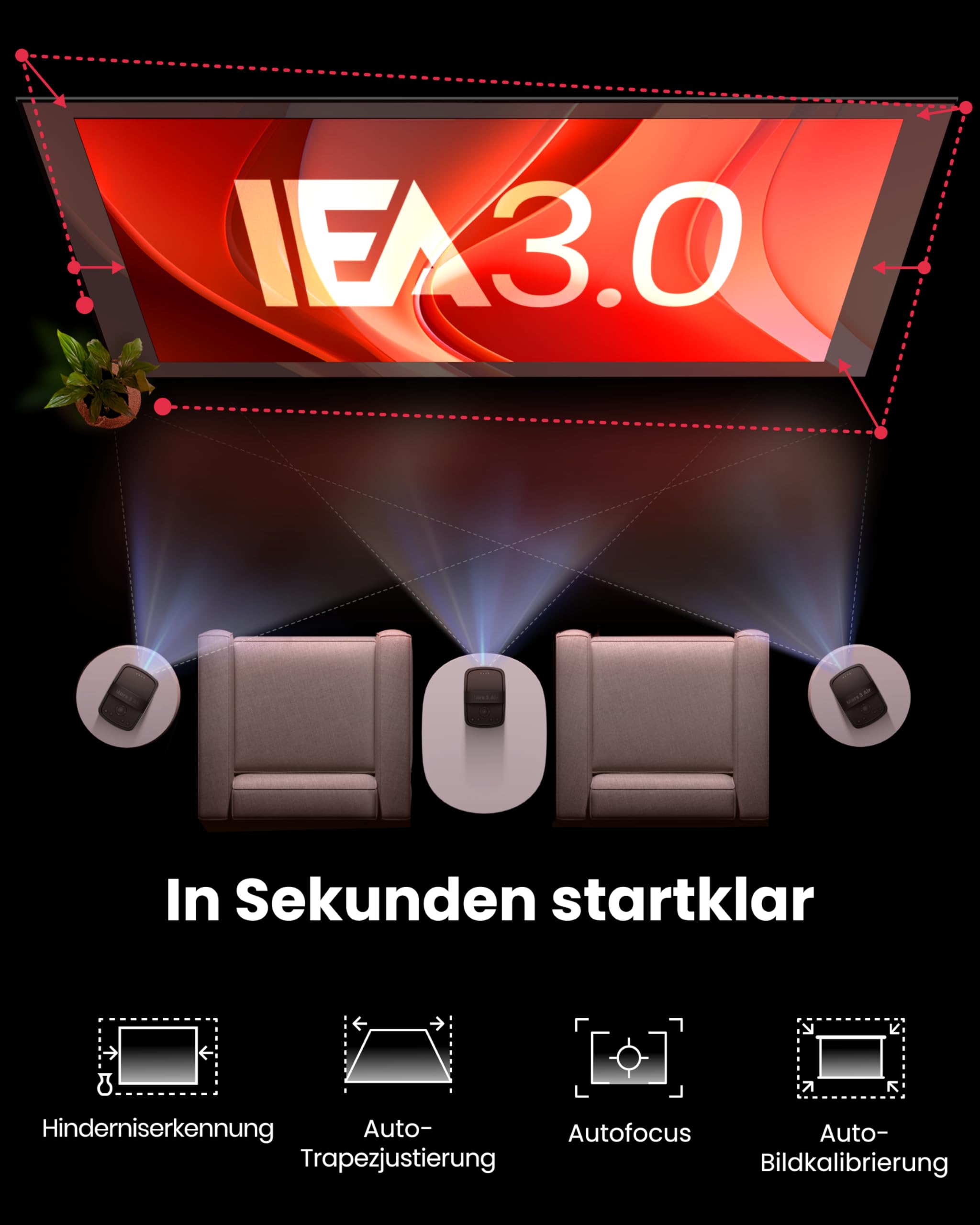 Nebula by Anker Mars 3 Air Mini Beamer, WLAN Projektor, 1080p mit Google TV | Smarter, tragbarer Projektor mit 400 ANSI-Lumen, Dolby Digital, 2*8W, 150-Zoll Bild, Integrierter Akku, 2,5h Spielzeit