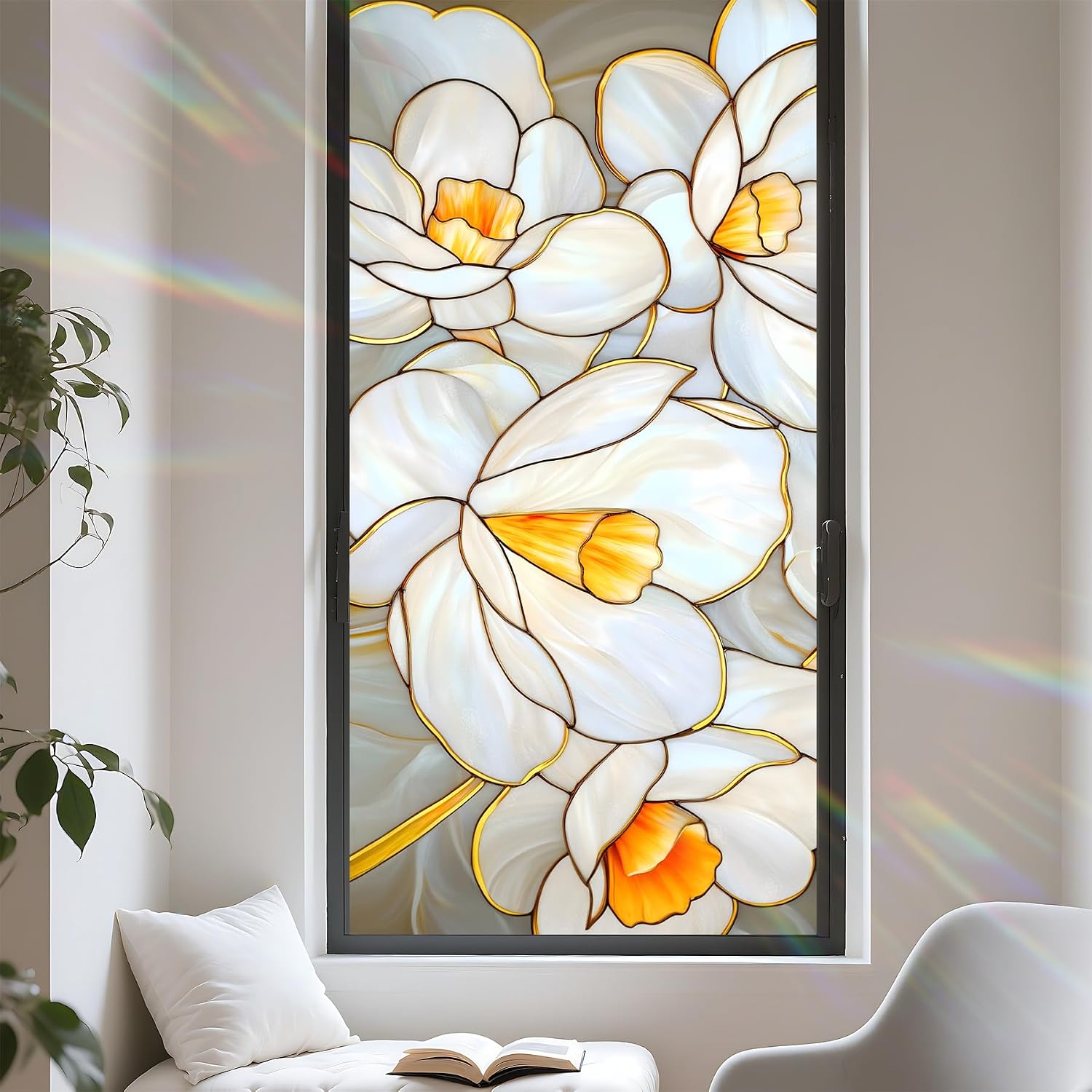Window Privacy Film Static Cling Stained Glass Design Sun Blocking Non-Adhesive Removable Cover for Home Office 17.5x39.3 Inches (# 6)