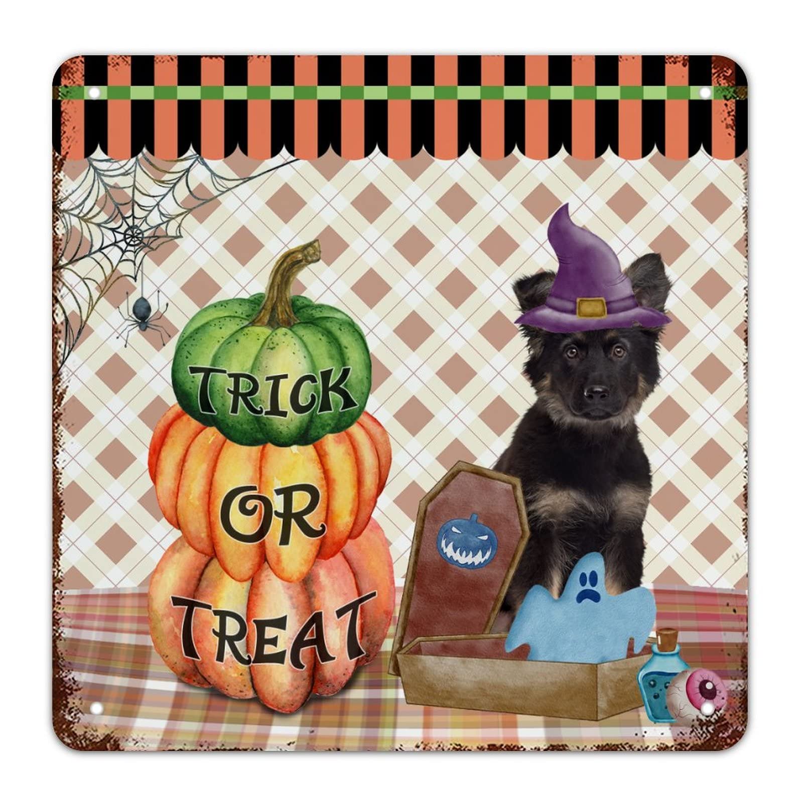 Plaque Halloween sorcière Yorkshire Terrier pour déco salon et bureau en automne