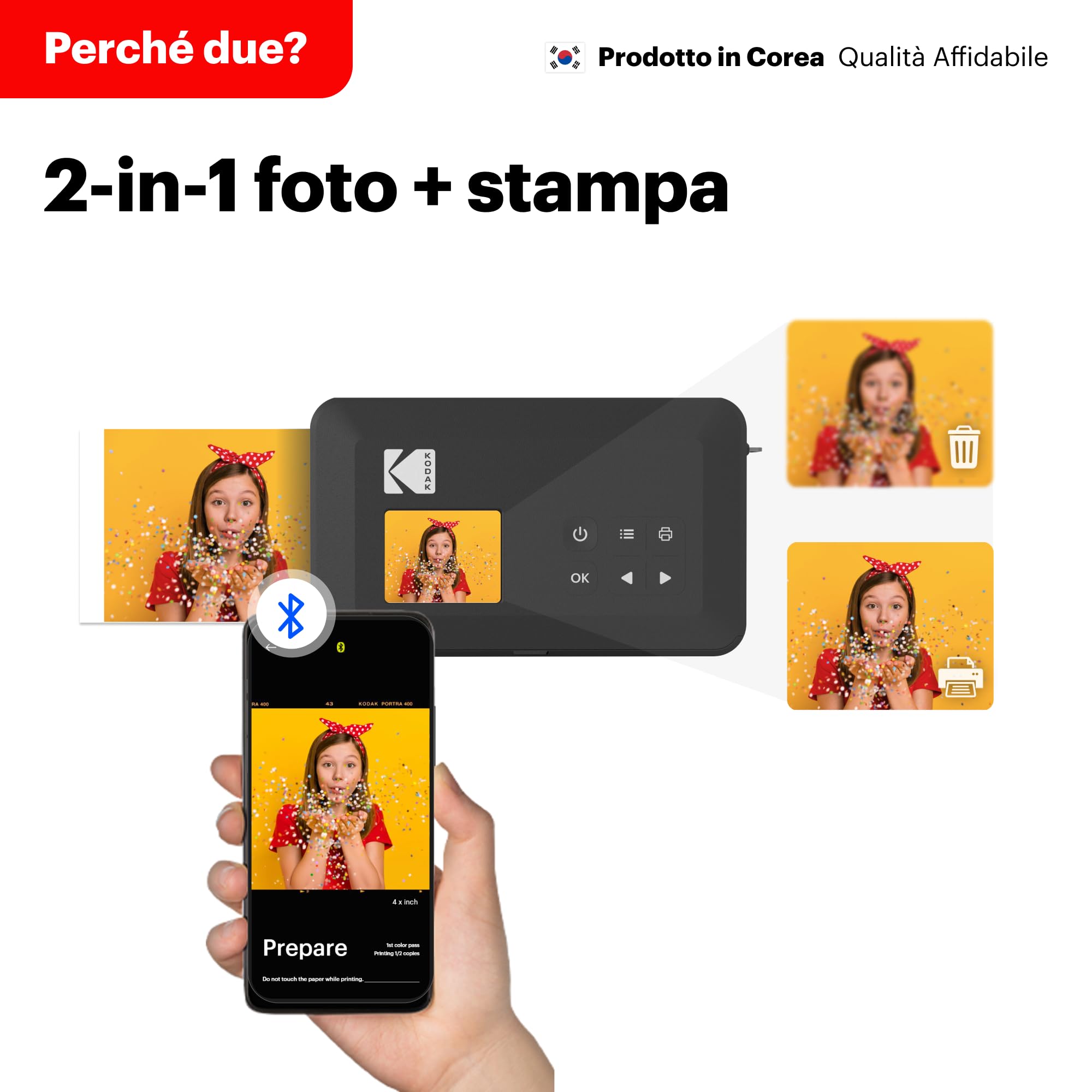 KODAK Mini Shot 2 Retro 4PASS 2-in-1 Fotocamera Istantanea & Stampante Fotografica (5.3x8.6cm) + 8 Fogli, Giallo