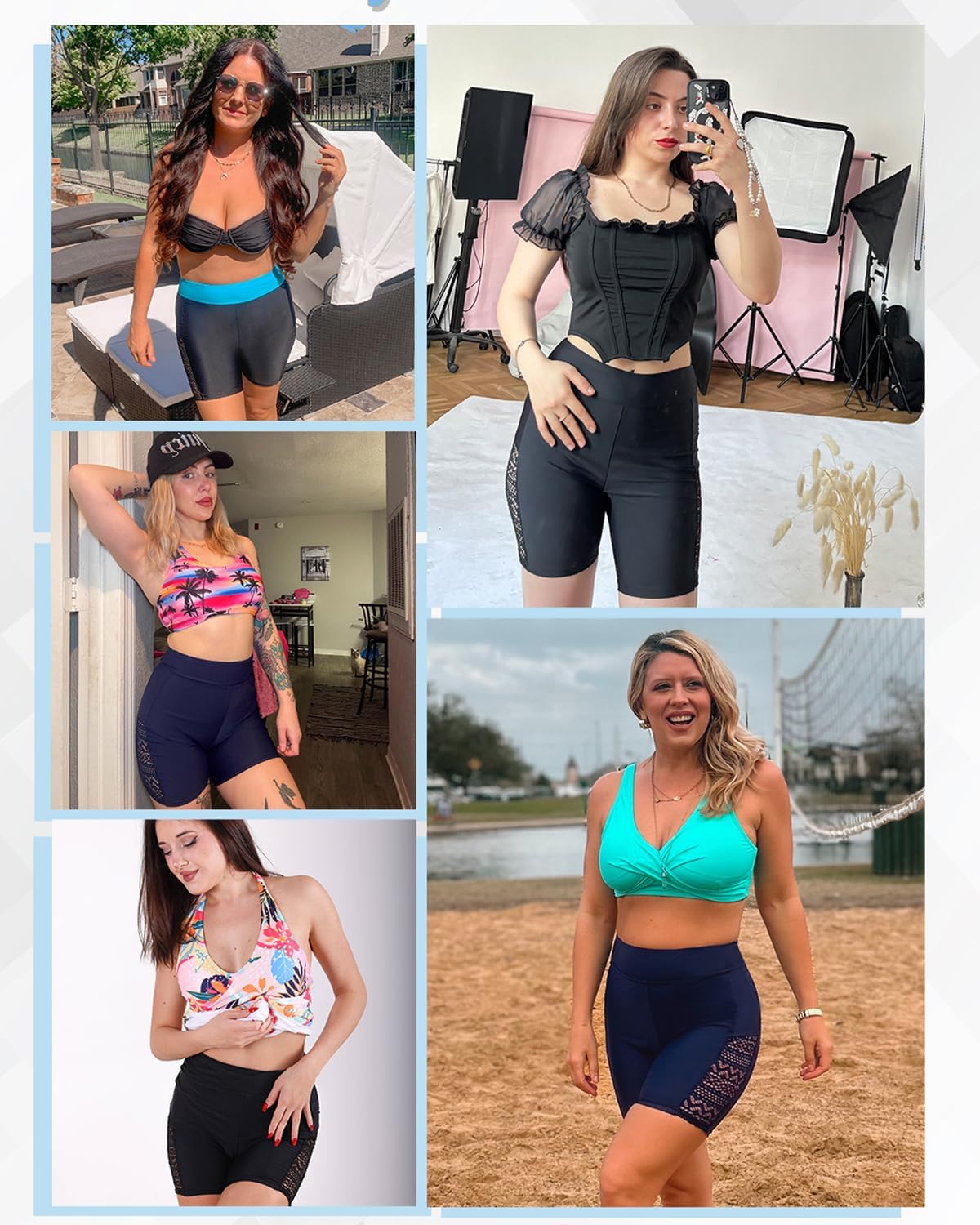 7" Swim Shorts Women - High Waisted Swimsuit Shorts Tummy Control Bathing Suit Lace Bottom with Liner - Image 2