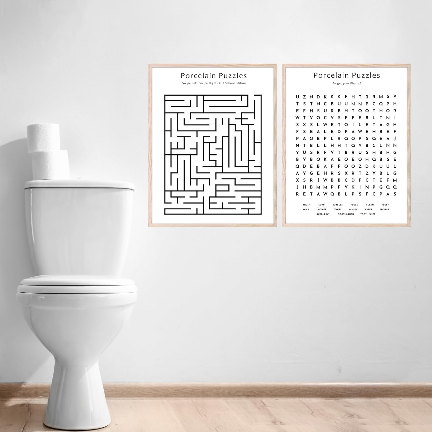 BigWig Prints Bathroom Word Search Wall Decor - Funny Bathroom Maze Art, Crossword Puzzle Posters, Forgot Your Phone Art for Bathrooms, Unique Wall Artwork for Restroom - Unframed 2 PCS (11x14) - Image 6