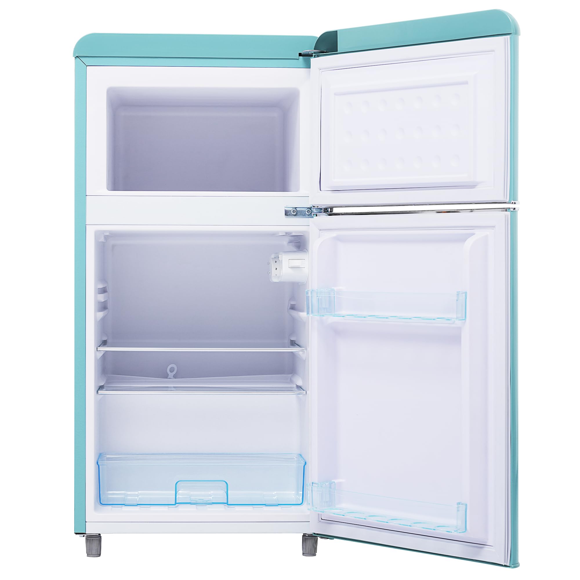 Merax Retro Kühlschrank, Doppeltür, 72L Gesamtvolumen, 21L Gefrierfach, Energieklasse E, 120 kWh/Jahr, LED-Beleuchtung, 3 verstellbare Einlegeböden Cyan