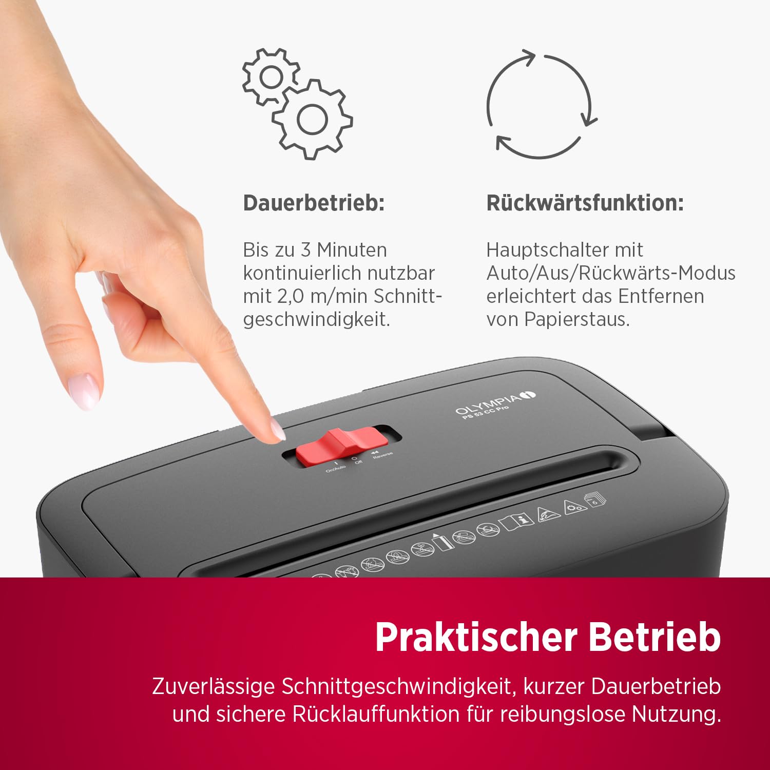 OLYMPIA PS 53 CC Pro Aktenvernichter schwarz | Papierschredder für Home Office & Büro | Schredder Aktenvernichter P-4 | Partikelschnitt 4×38 mm | 6-Blatt Shredder Papier | 15 L Papier Schredder Gerät