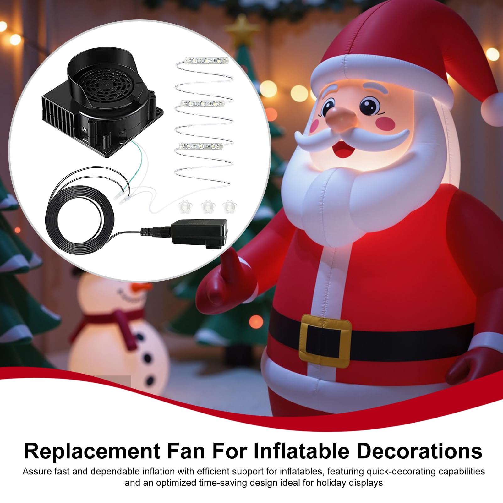 Générique Ventilatore di ricambio per articoli gonfiabili,Sostituzione soffiatore con 3 luci a LED | Forniture per feste di Natale Carnevale Halloween Decorazioni Da Giardino Spiaggia E Campeggio