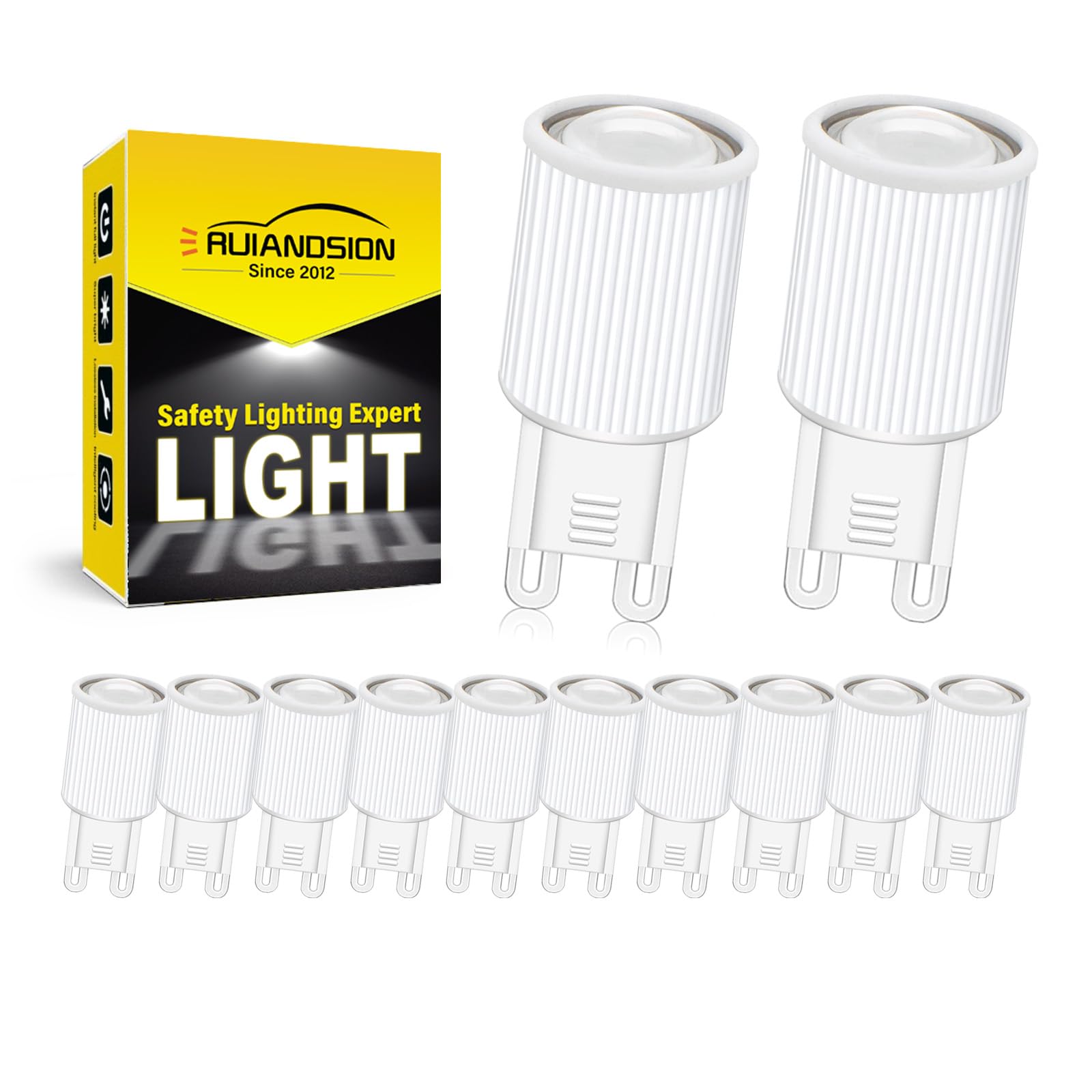 Ruiandsion G9 LED-Lampe 3W Warmweiß 3000K, Keramik-Chip EMC 85-265V G9 Leuchtmittel, Strahlwinkel 38°, Energiesparend Nicht Dimmbar für Kronleuchter, Wandleuchten, Möbelbeleuchtung (12er Pack)