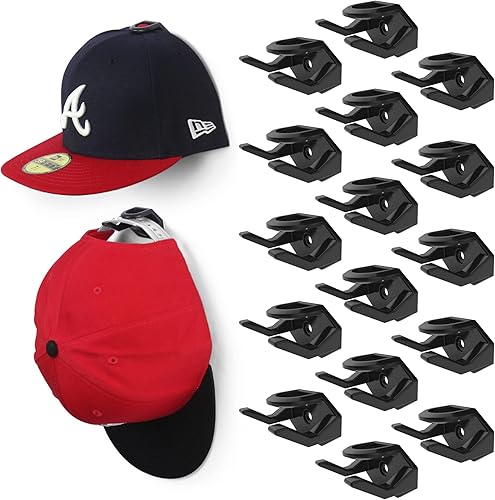 Modern JP Ganchos adhesivos para sombreros de pared (paquete de 16)  Estante para sombreros para gorras de béisbol, exhibición minimalista para