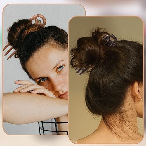 Miniatura 4 de Noverlife 2 palillos de madera para el cabello, horquilla de montaña en forma de U para mujer, peinado clásico, horquilla de madera artesanal de 2