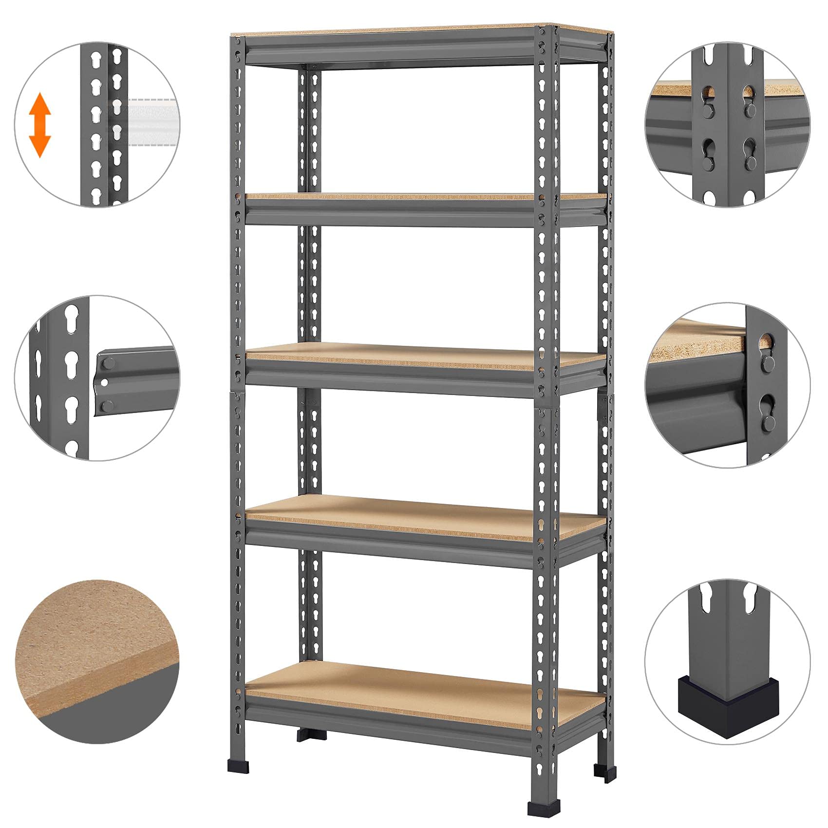 Yaheetech Estantería de Almacenaje Estantería Metálica Garaje Cocina Soporte 150 x 140 x 30 cm Gris Oscuro