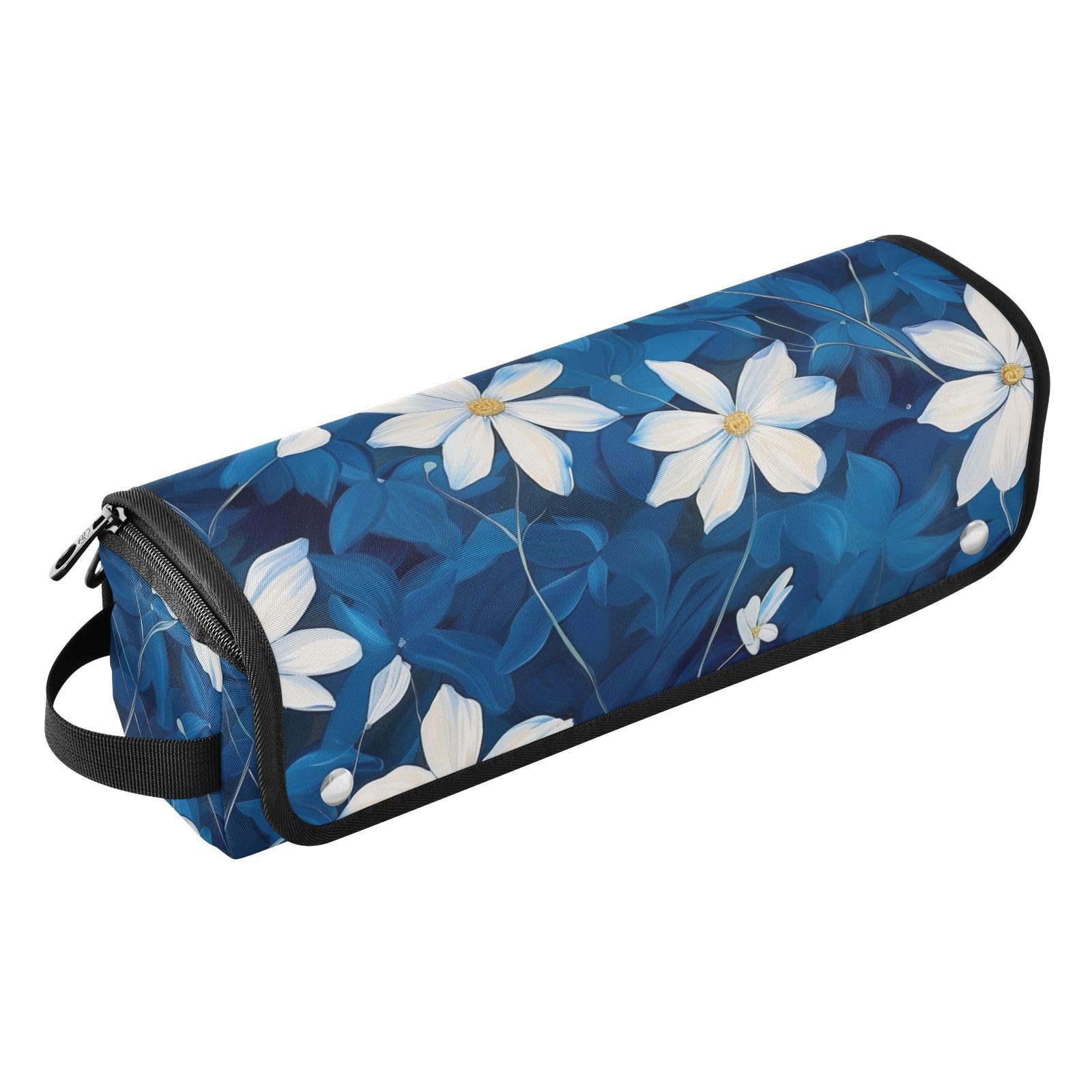 Hot Hair Tools Travel Bag with Heat Resistant Mat Double-Layer Travel Carrying Case for Curling Iron Straightener Flat Hair Dryer, Flowers Dark Blue
