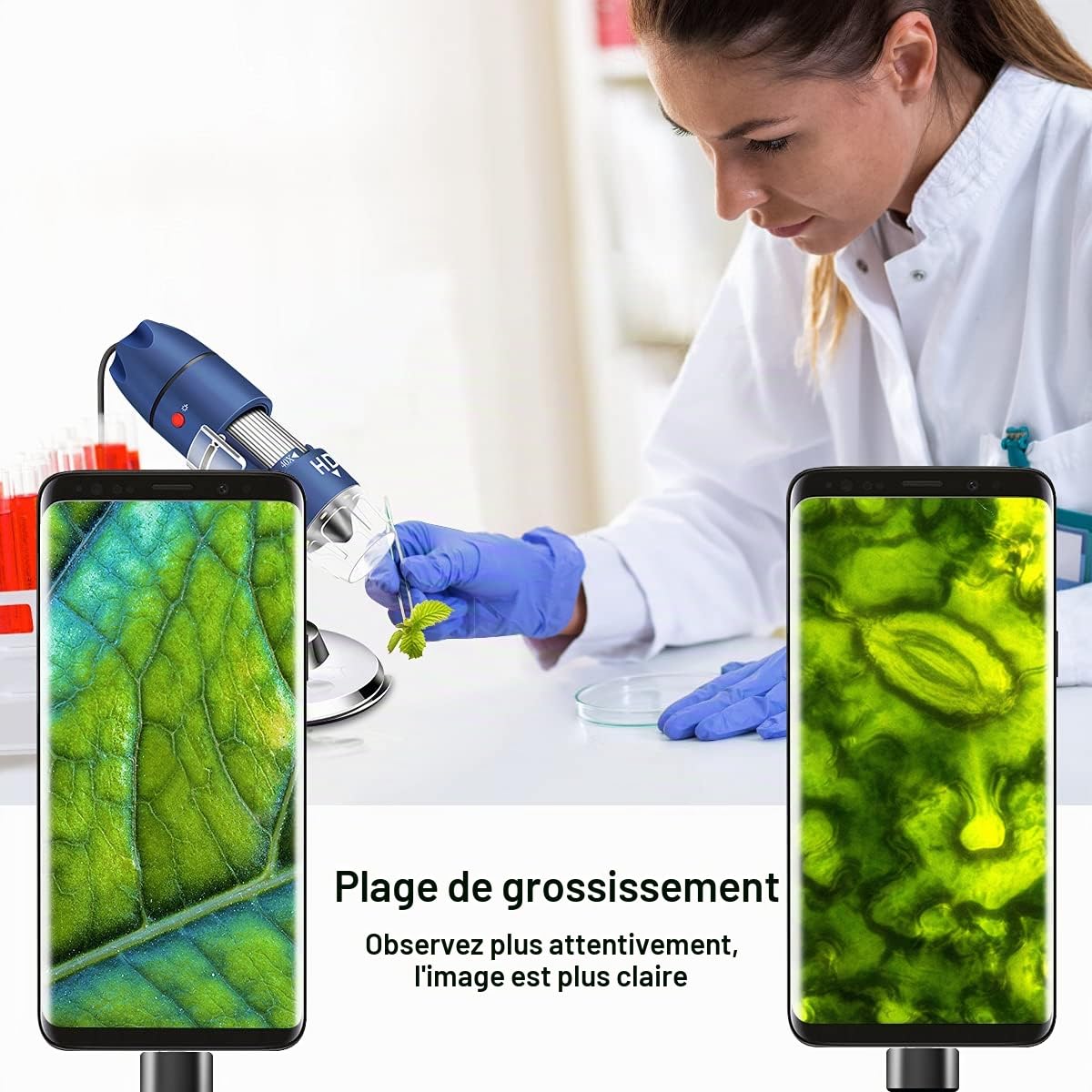 Jiusion 2K HD 2560x1440P Microscope Numérique Usb Pour Téléphone Portable Et Tablette Android Windows Mac Linux, Mini-appareil Photo Endoscope à Grossissement 40X à 1000X pour Pièces Peau Cuir Chevelu