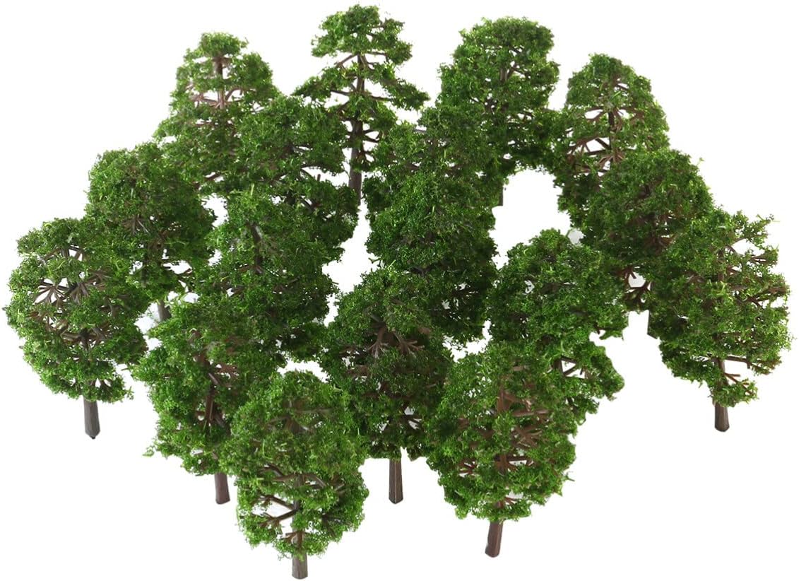 20pcs Model Trees Miniature Fake Diorama Tree MIni Train Railroad Railways Architecture Landscape Scenery Scale 1:100 for DIY Projects Crafts Fairy Garden Rainforest Supplies Dark Green