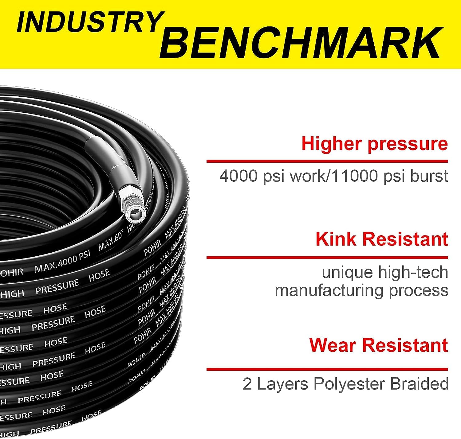 POHIR Sewer Jetter Kit For Pressure Washer 35 Ft, Hydro Drain Jetter Cleaner Hose