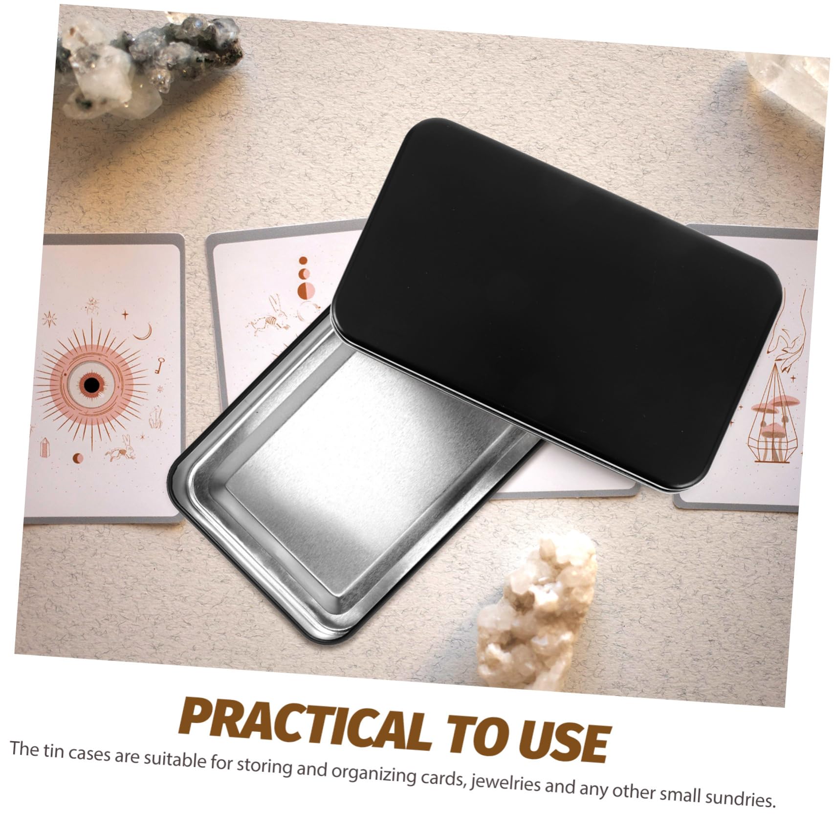 Scatola Porta Carte da Gioco Organizer per Carte e Piccoli Accessori 4 Pezzi in Lamiera Nera Coperchio Design Semplice e Robusto