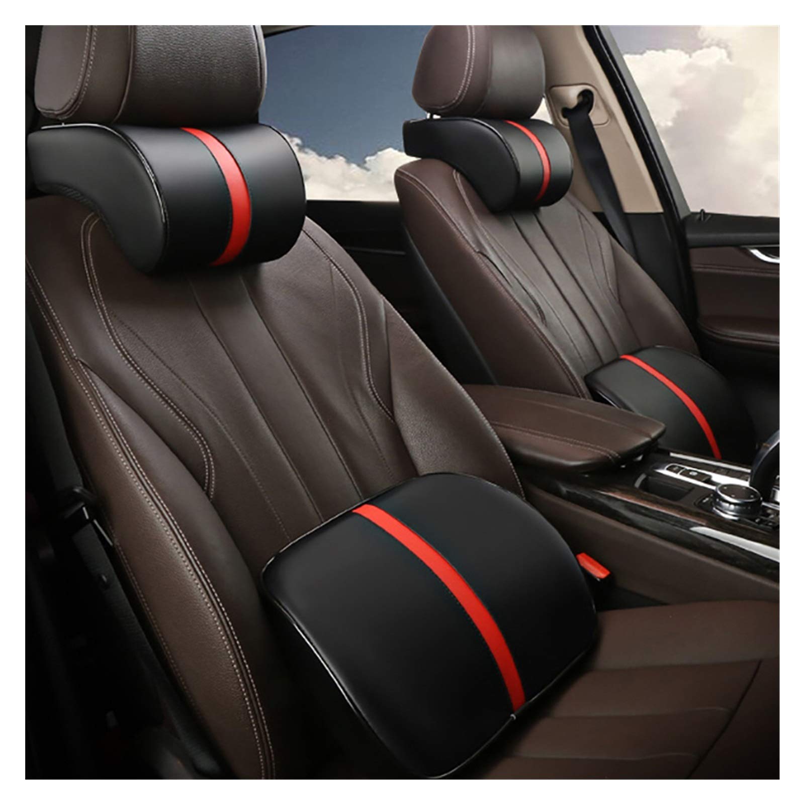 yaoqijie PU in Pelle seggiolino Auto Cuscino Cuscino Memory Schiuma Auto Testa Collo Riposo Supporto Cuscino Auto Sedile Auto Posteriore Cuscino Cuscino poggiatesta Lasting (Color : 1 Coffee Neck)