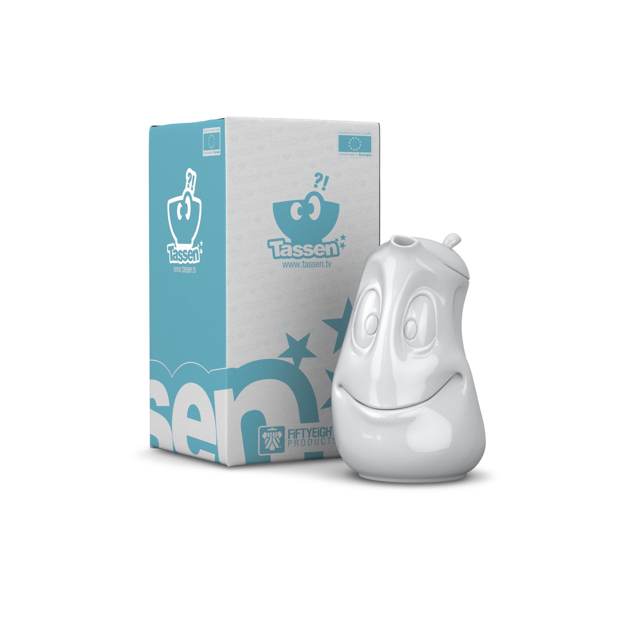 FIFTYEIGHT PRODUCTS / Tassen/Kanne „Gut Drauf“ (Porzellan, 1200 ml, weiß, Made in Germany)