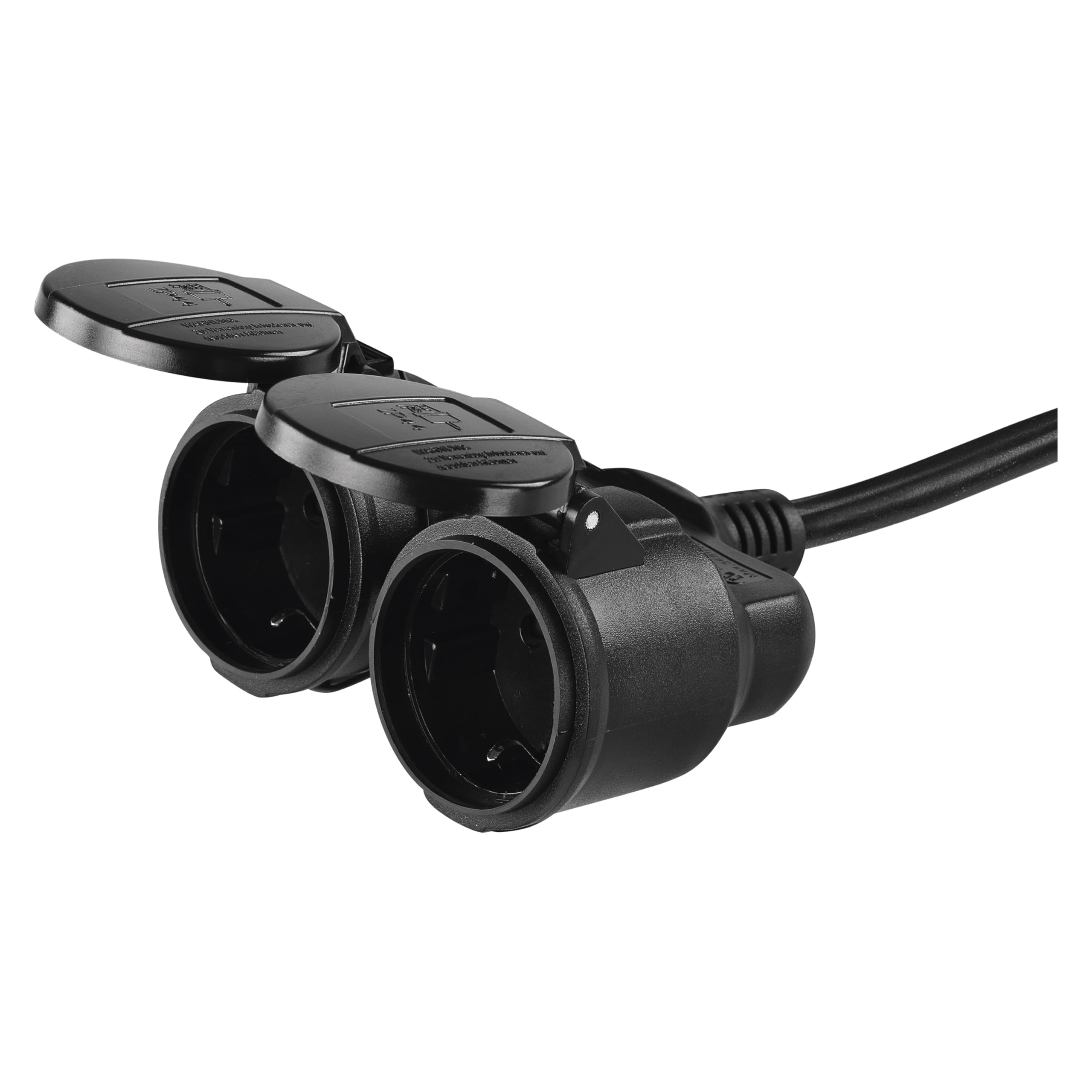 EMOS Cable alargador IP44 20 m, 2 Schuko, Resistente Agua, Calor, Golpes, frío, 230 V 16 A 3680 W, Goma H05RR-F3G 1.5 mm², Exteriores, Negro