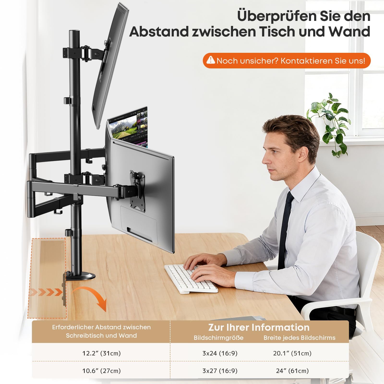 Monitor Halterung für 4-Monitore 17"-27" - Monitor Tischhalterung für LED LCD Bildschirme, Höhenverstellbar Monitor Halterung übereinander Monitorhalterung, 10kg pro Arm, VESA 75/100, Schwarz
