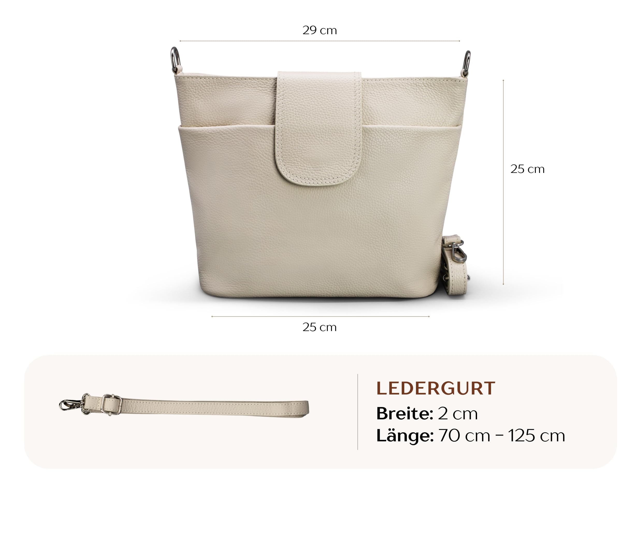 Brise Art ELLIE Damen Umhängetasche Echtleder Handgefertigt Crossbody Bag | [Test SEHR GUT, Note 1.1], Echtes Leder, Schultertasche mit Ledergurt & wahlweise gemustertem Riemen, 6 Fächer, Made in Italy