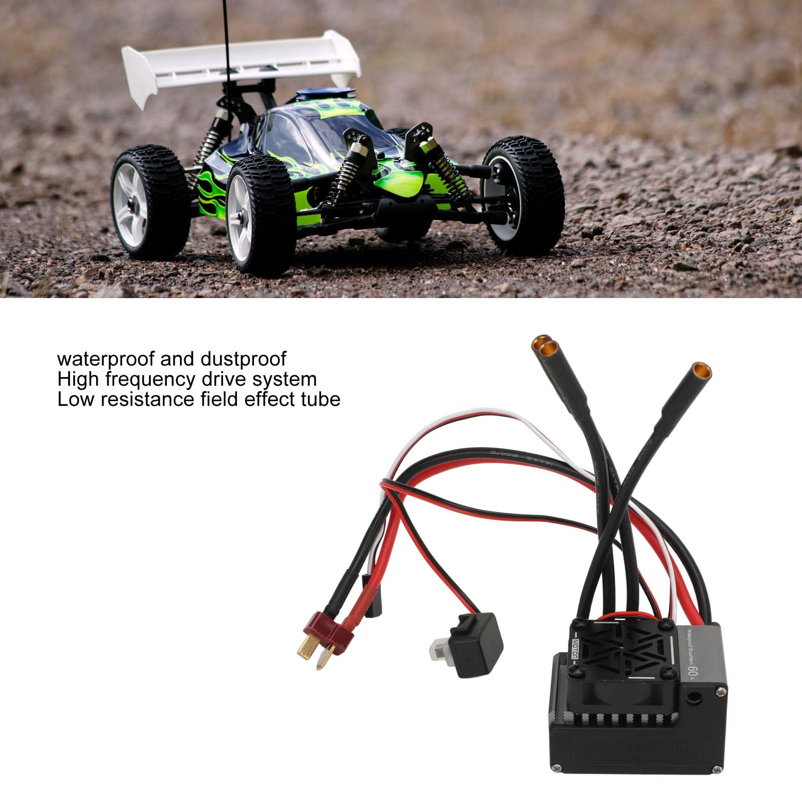 do samochodu RC 1/10, bezszczotkowy elektroniczny regulator prędkości 60A wodoodporny, do baterii Lipo 2S-3S, kompatybilny z silnikiem 3650 3660 3670, wiele zabezpieczeń,