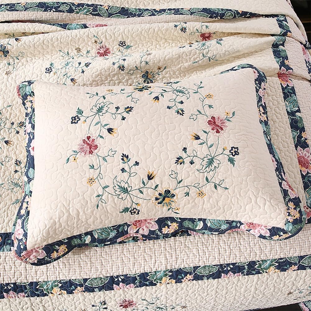 Pikowana narzuta na łóżko, 3 szt. 100% bawełna lekka w kwiaty przez cały sezon z 2 poszewkami poduszki 50x75cm wystrój sypialni(224x234cm)