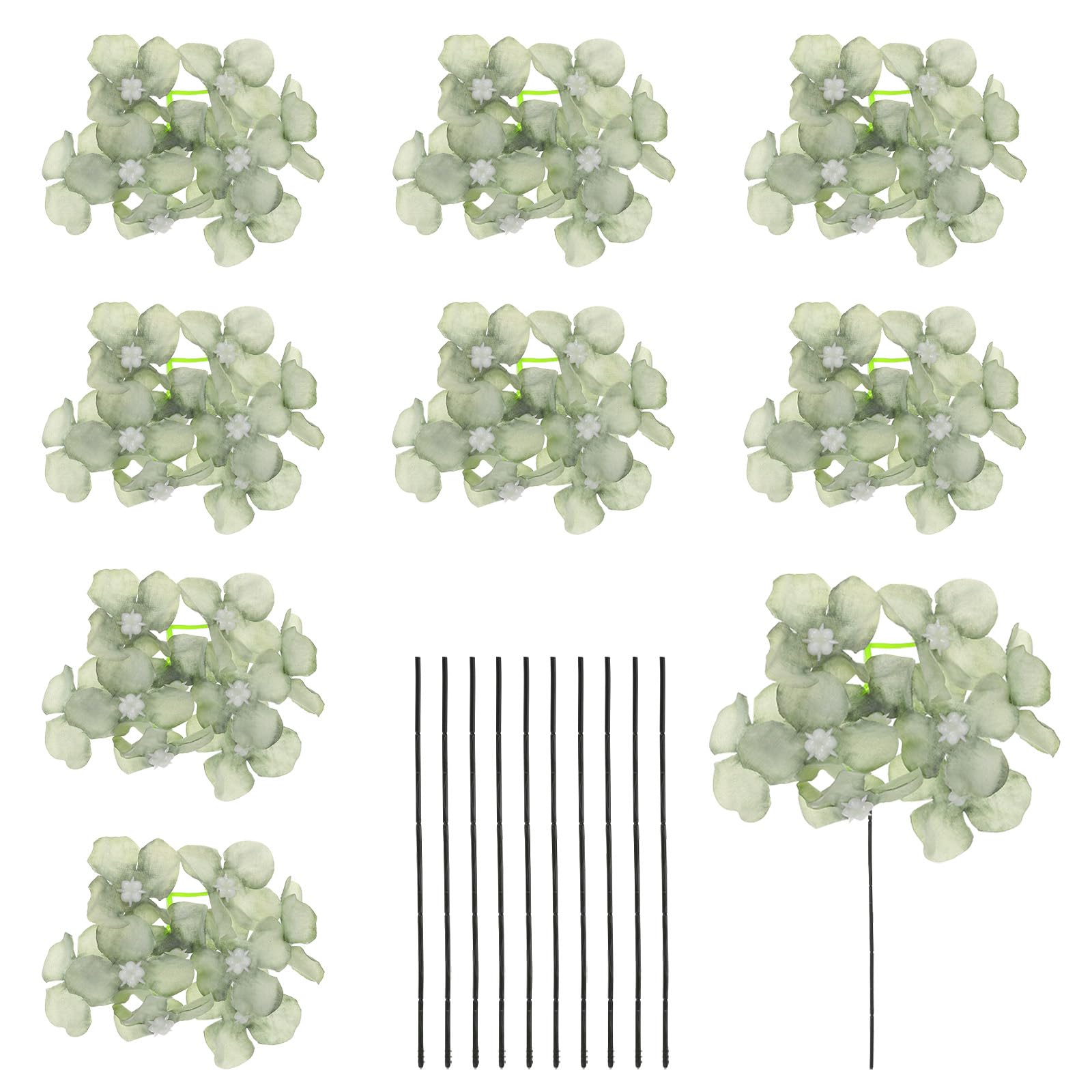 sourcing map 10 Sets Artificial Hydrangea Flower Heads with Stems,Fake Flower Silk Faux Flowers for Bouquet Table Home Wedding Centerpieces Party Decoration,Dark Green