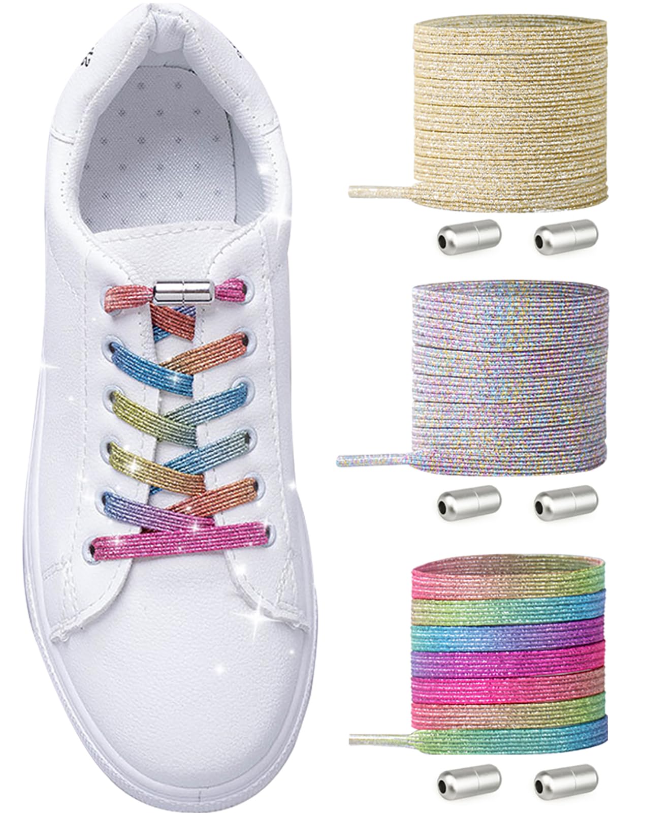 Lacci Scarpe Elastici Lacci Senza Nodo | Lacci Elastici per Scarpe Bambini Adulti - No Tie Elastici Lacci Scarpe con Chiusura Fibbie in Metallo Blocca Lacci Eutobloccanti Adatto a Tutte le Scarpe