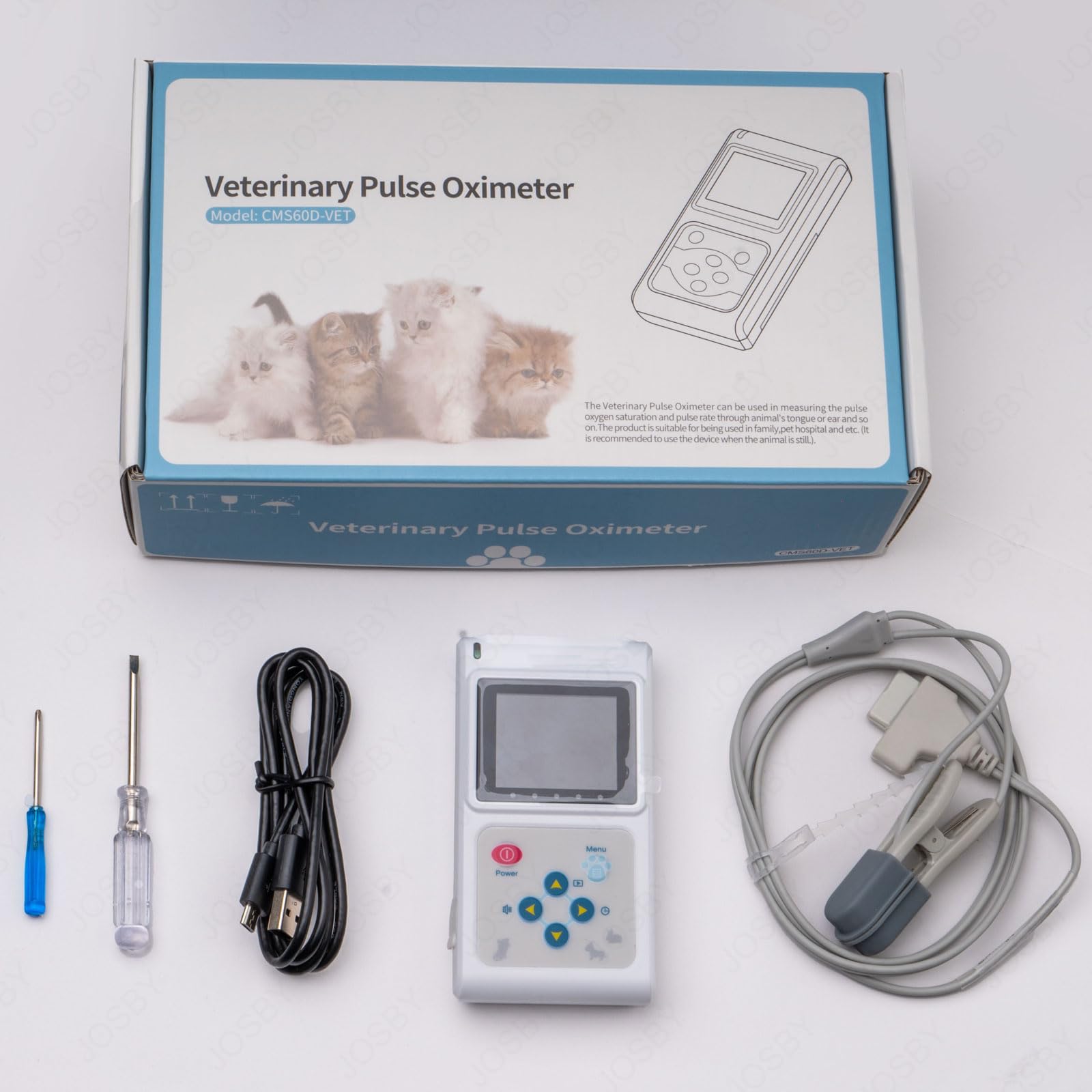 JOSBY Ossimetro Veterinario Portatile, 30 BPM~250 BPM Monitor della frequenza cardiaca degli Animali, con sonda e Cavo USB, sensore SPO2 Orecchio/Lingua, per Famiglia, Ospedale per Animali Domestici