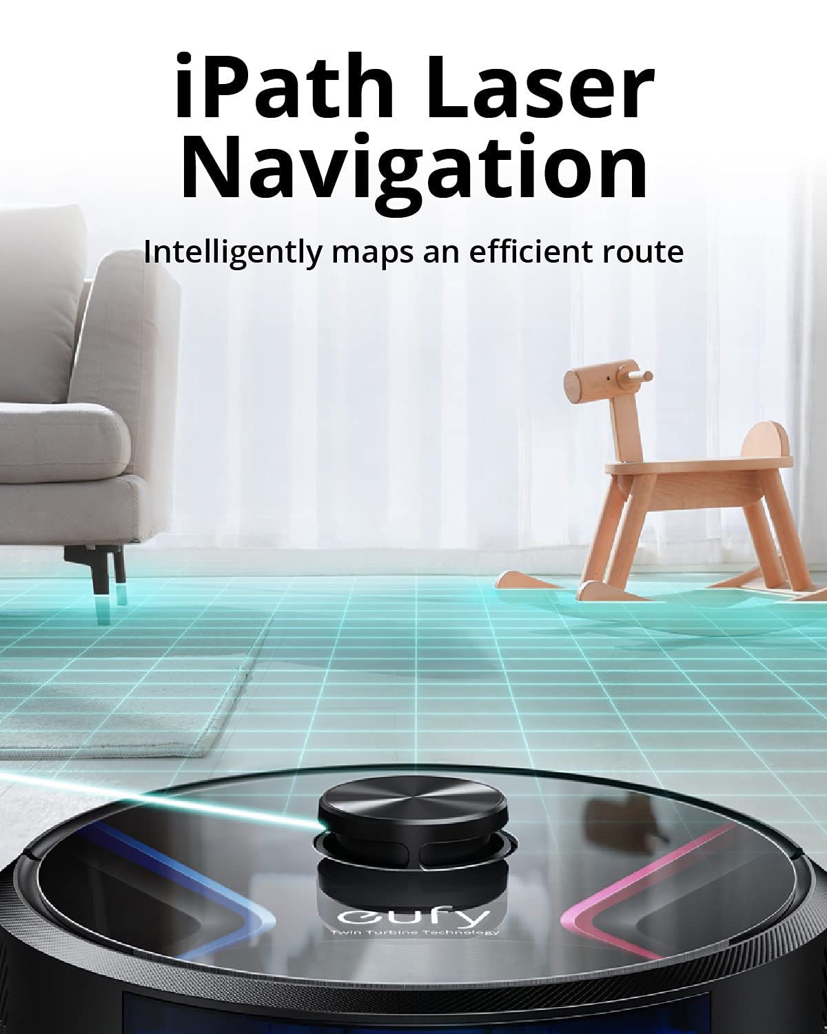 eufy RoboVac X8 Saugroboter mit Lasernavigation, 2X 2000Pa Saugleistung, Twin-Turbine Technologie, iPath Lasernavigation, AI. Map 2.0 Technologie, WLAN-Konnektivität(Generalüberholt)
