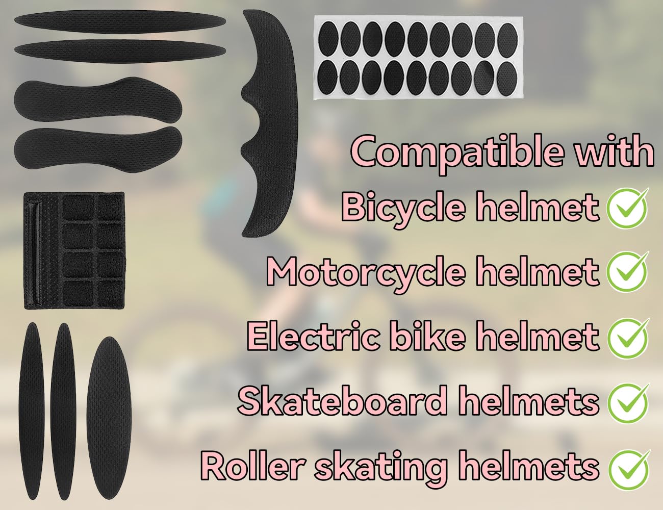 kit imbottitura casco da bicicletta,imbottitura universale per casco in schiuma per bicicletta,imbottitura di ricambio per in spugna(nero)
