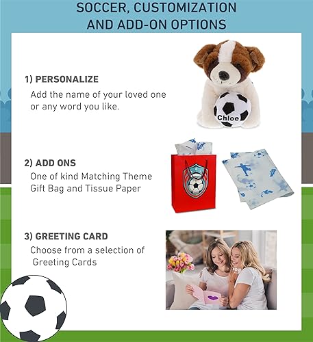 Miniatura 2 de DolliBu St. Bernard - Animal de peluche con pelota de fútbol, perro de felpa suave, adorable juguete de peluche, lindo juguete de peluche de fútbol