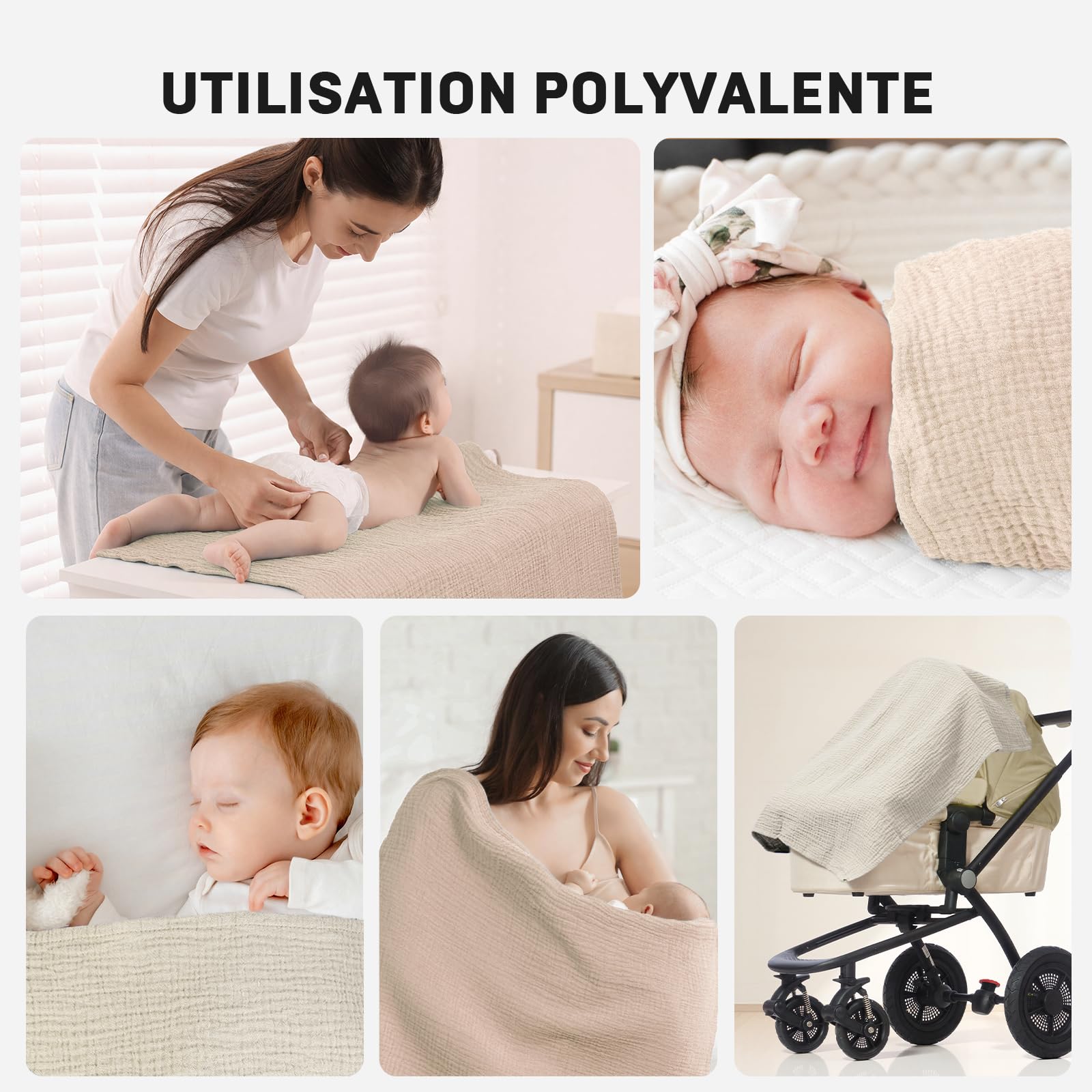 Lange Bebe 60x60cm - Lot de 6 Mousselines de Coton Langes Bébé, Ultra Douces, Absorbantes et Peau Sensible pour Bébé Filles et Garçons, Idéal pour Nettoyage et Protection, Lange Bebe en Gaze de Coton