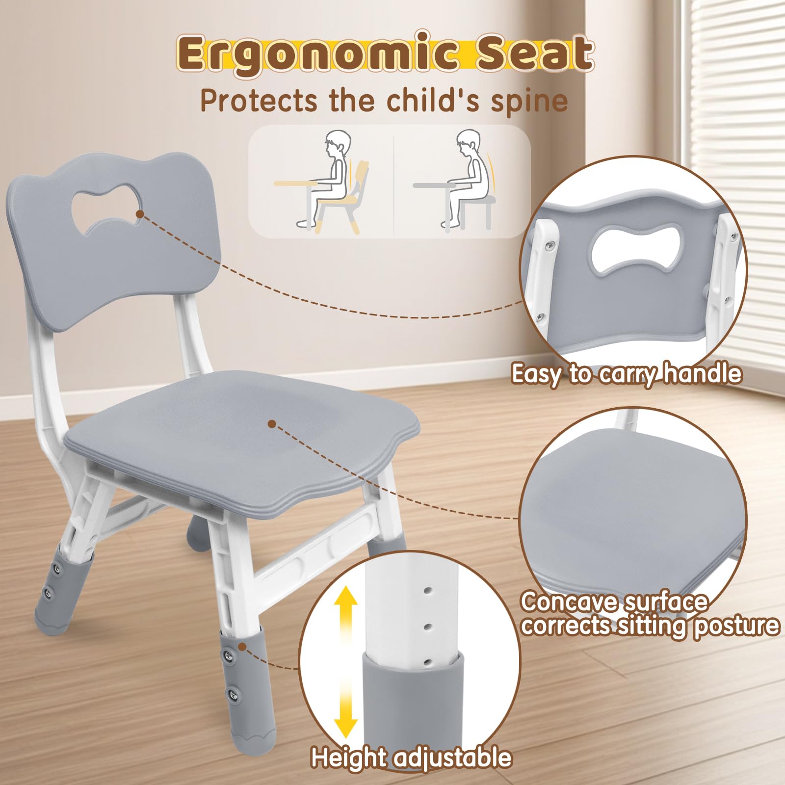 Kindersitzgruppe, HöHenverstellbar Kindertisch mit 2 StüHlen, Kinder Tisch Stuhl Set für Kinder Im Alter Von 2-10 Jahren, Plastic Kinderstuhl und Tisch, 100kg TragfäHigkeit (60×60cm)