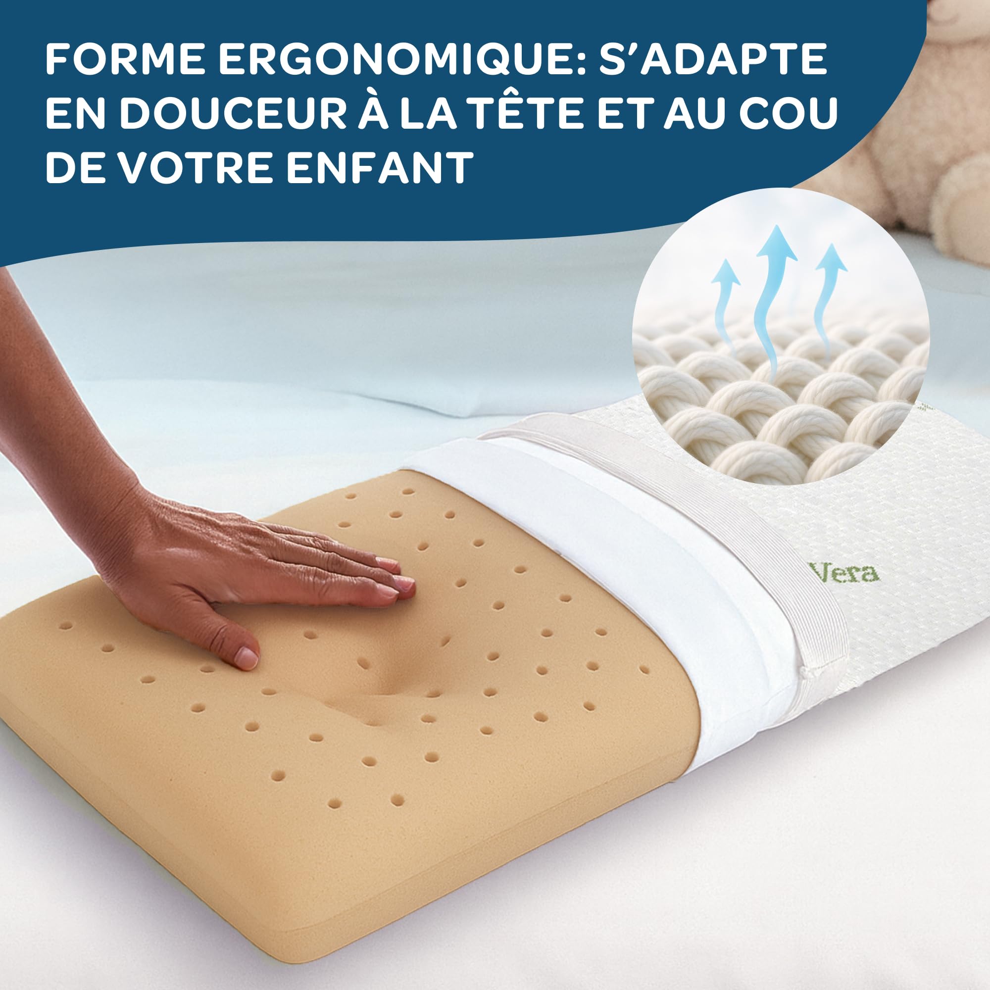 DOLCI SOGNI Oreiller Enfant Mémoire de Forme Oeko-TEX® 30x50 cm, Épaisseur 5,5 cm, pour 2-3 Ans, Coussin Bébé Lit, Petit Oreiller Maternelle