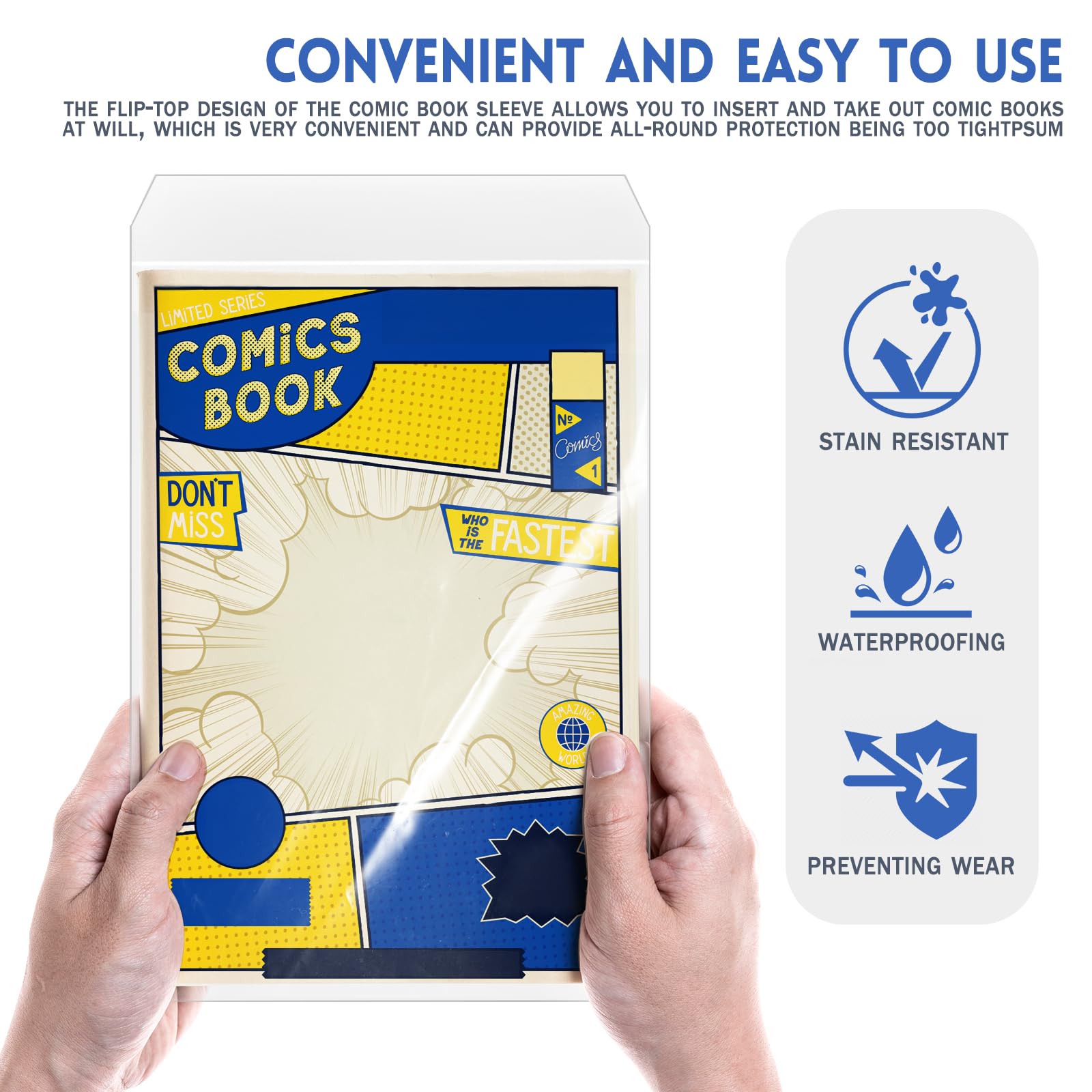 50 Sets Current Size Comic Book Bags and Boards, Reusable Transparent Comic Book Sleeves with Double-Sided White Cardboard Regular Comics Magazine Storage for Collector Small Business