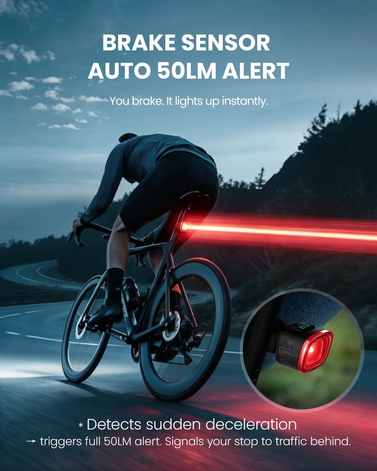 Ensemble d'éclairage vélo Magicshine URBO COMBO,feu arrière avec capteur de freinage et phare avant à coupure nette. Accessoires vélo ultralégers et étanches, idéaux pour les trajets urbains nocturnes | Phare de freinage, feu arrière, ultra léger, marche/