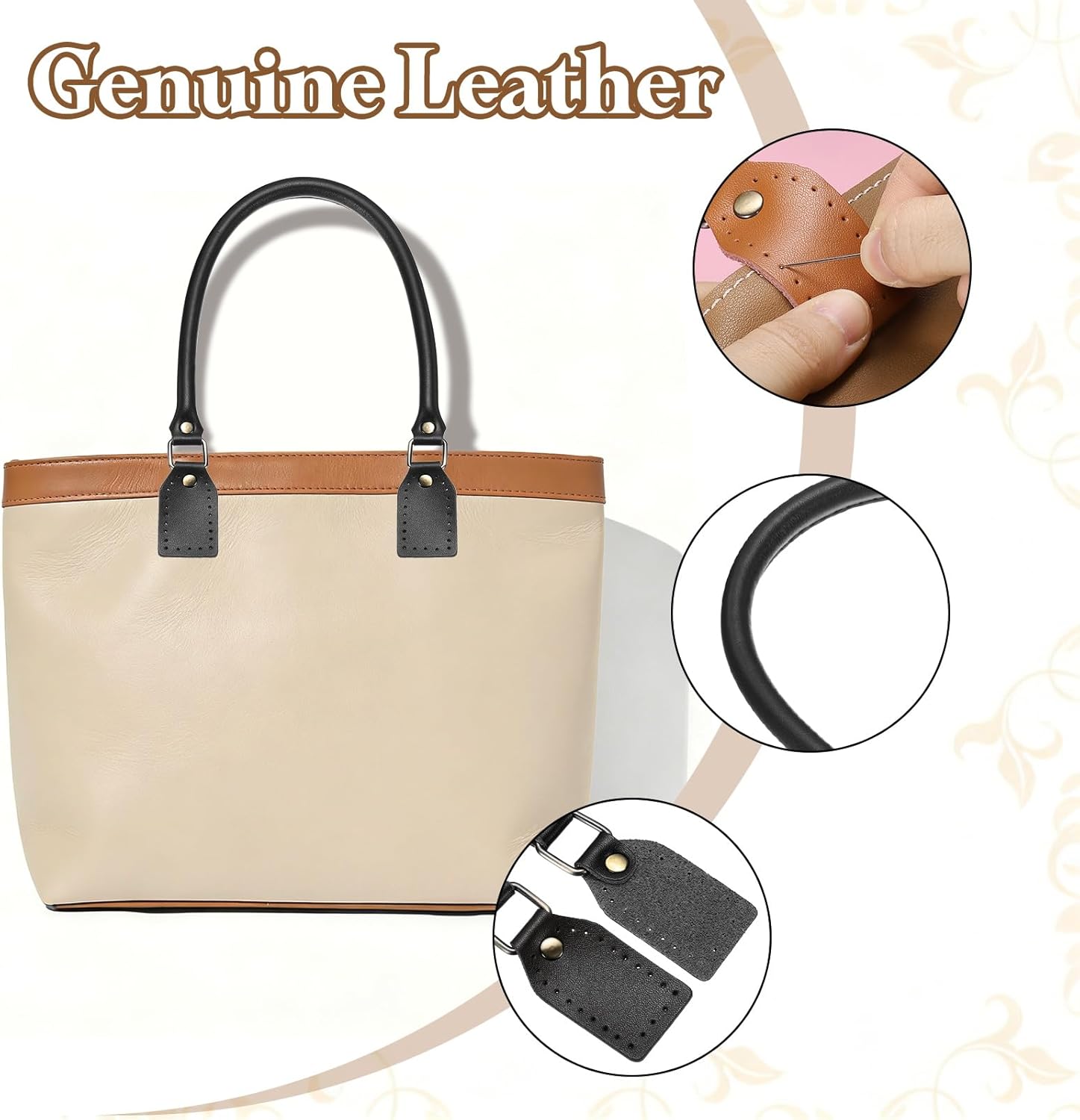 uxcell Purse Straps, 24 Inch Genuine Leather Strap, Leather Purse Handles Handbag Handles Replacement for Mini Pouch, DIY Handcrafted Bag Making Accessories, Black - Image 3