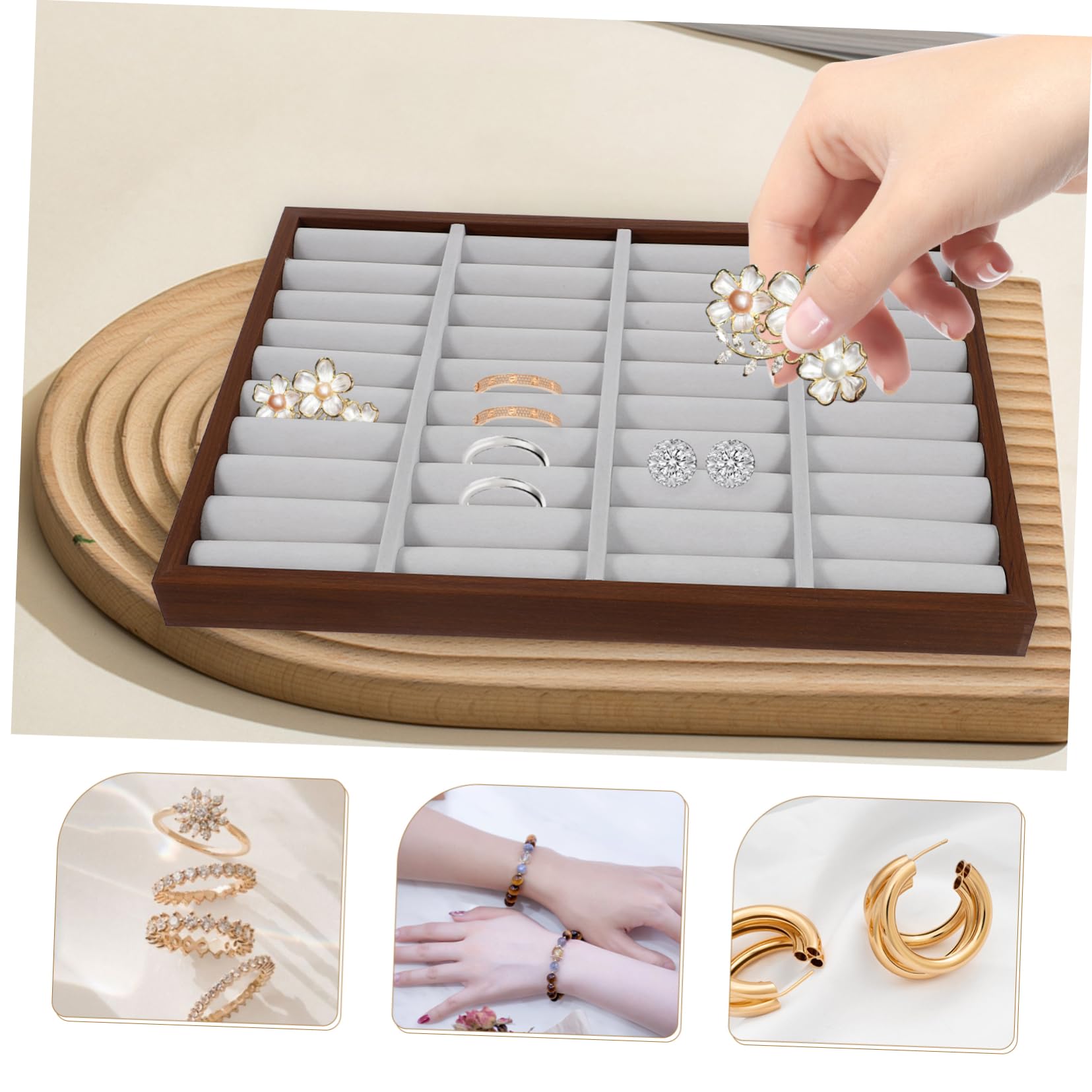 VALICLUD Bandeja de Exhibición de Joyas de Madera para Anillos Pulseras Aretes Soporte Decorativo Organizador para Joyería