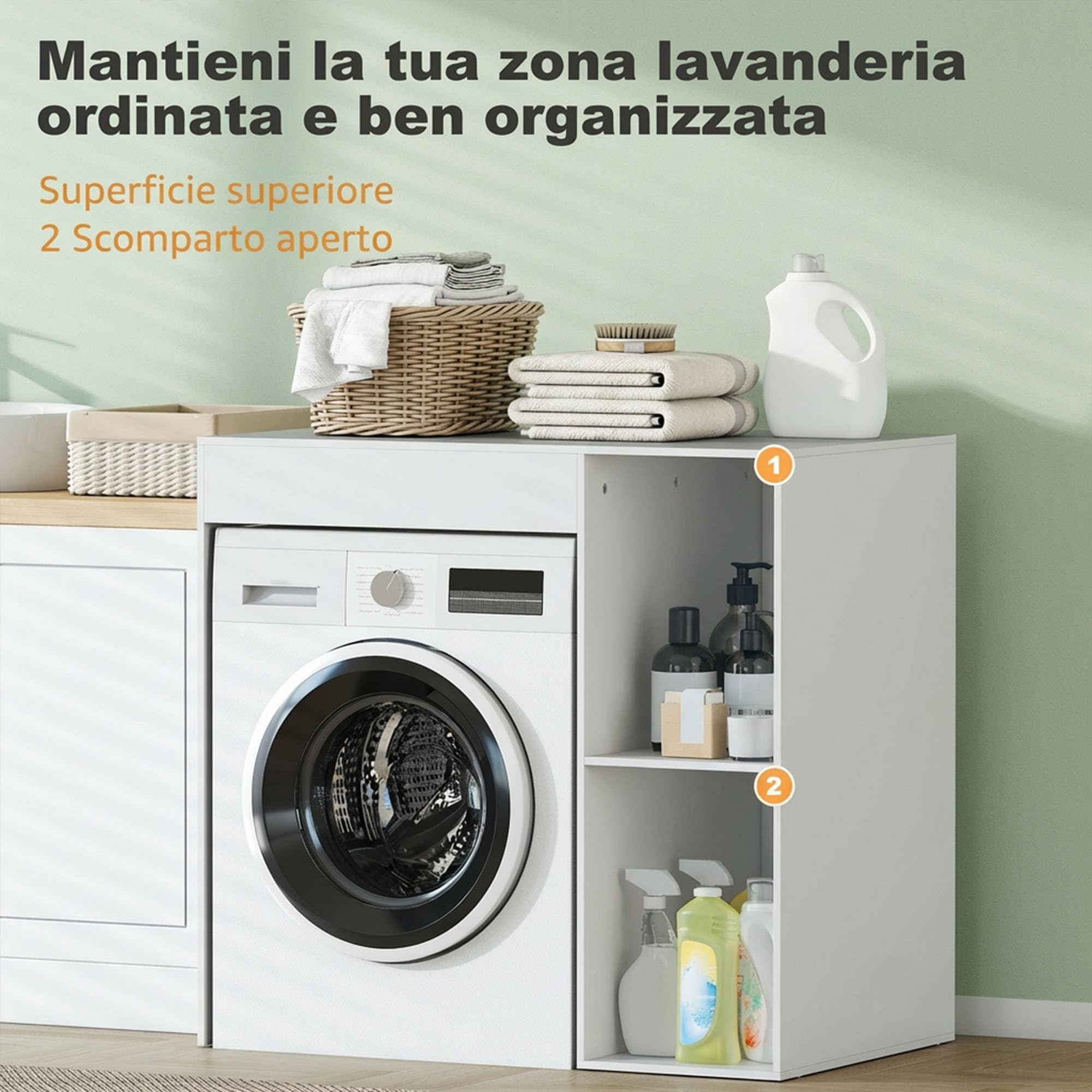 HOMCOM Mobile Sopra Lavatrice Moderno con Ripiani Aperti Scaffale Coprilavatrice Asciugatrice Autoportante Salvaspazio per Bagno e Lavanderia 96x60x95 cm Bianco