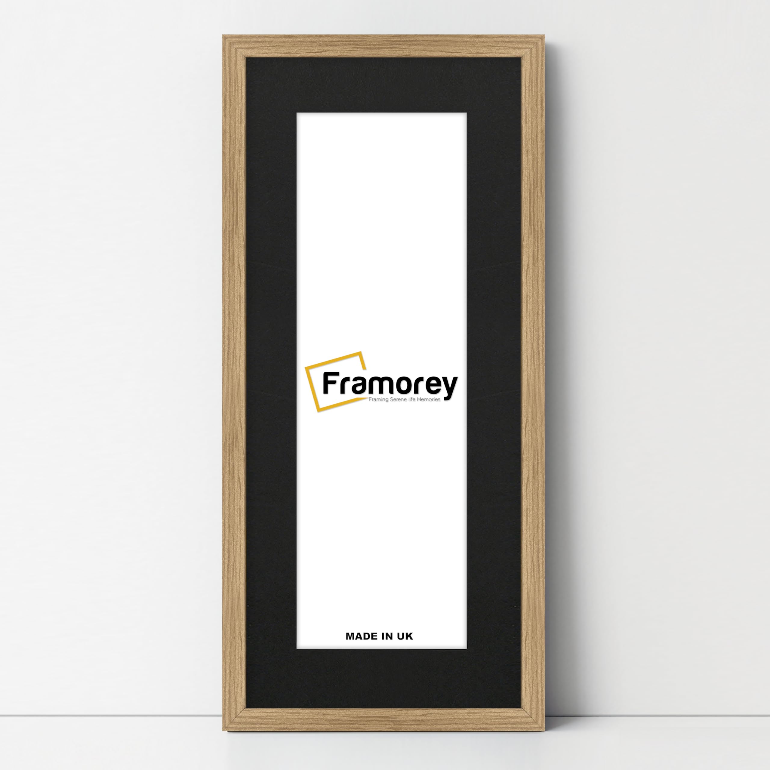 Framorey Framing Serene Life Memories Oak With Black Mount Framorey Oxford Thin Picture Frame, 26X12" Oak Photo Frame With 22X8" Black Mount, Art Poster Frame, Photo Print Frames, With A High Clarity Styrene Shatterproof Perspex Sheet