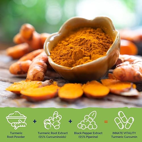Miniatura 3 de Innate Vitality Suplemento de curcumina de cúrcuma de 1800 mg con pimienta negra 95% curcuminoides, extra fuerza y absorción mejorada, respuesta