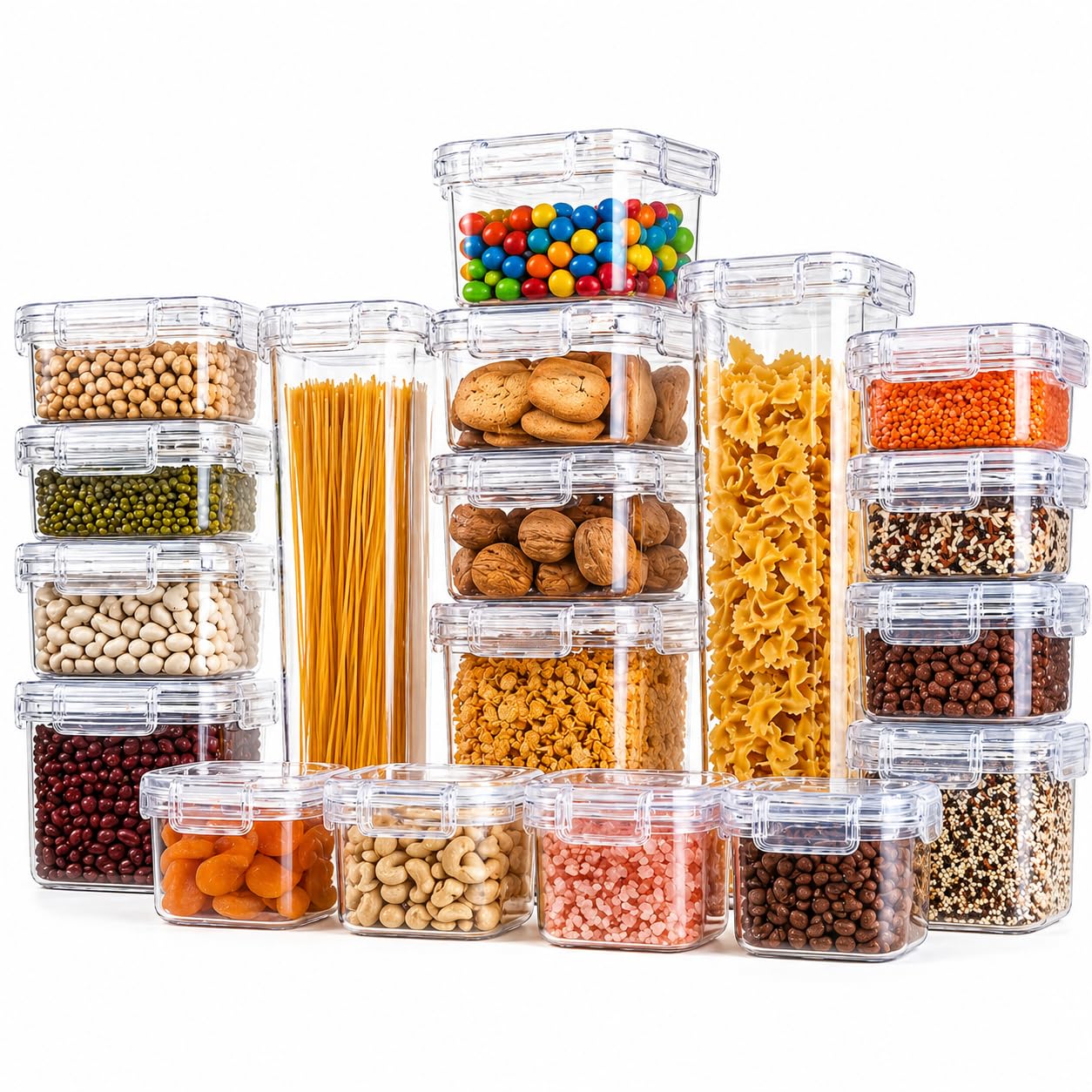 Conjunto Kit 15 Potes Mantimentos Herméticos para Cozinha e Despensa, Tampa com Vedação