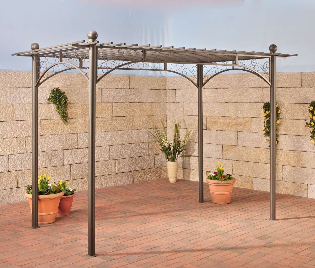 CLP Eisen-Pergola Ulpgar 01 A I Begrünbares Terassendach Im Landhausstil I Rankpavillon Für Kletterpflanzen I Rankgestell Mit Verzierungen, Farbe:anthrazit