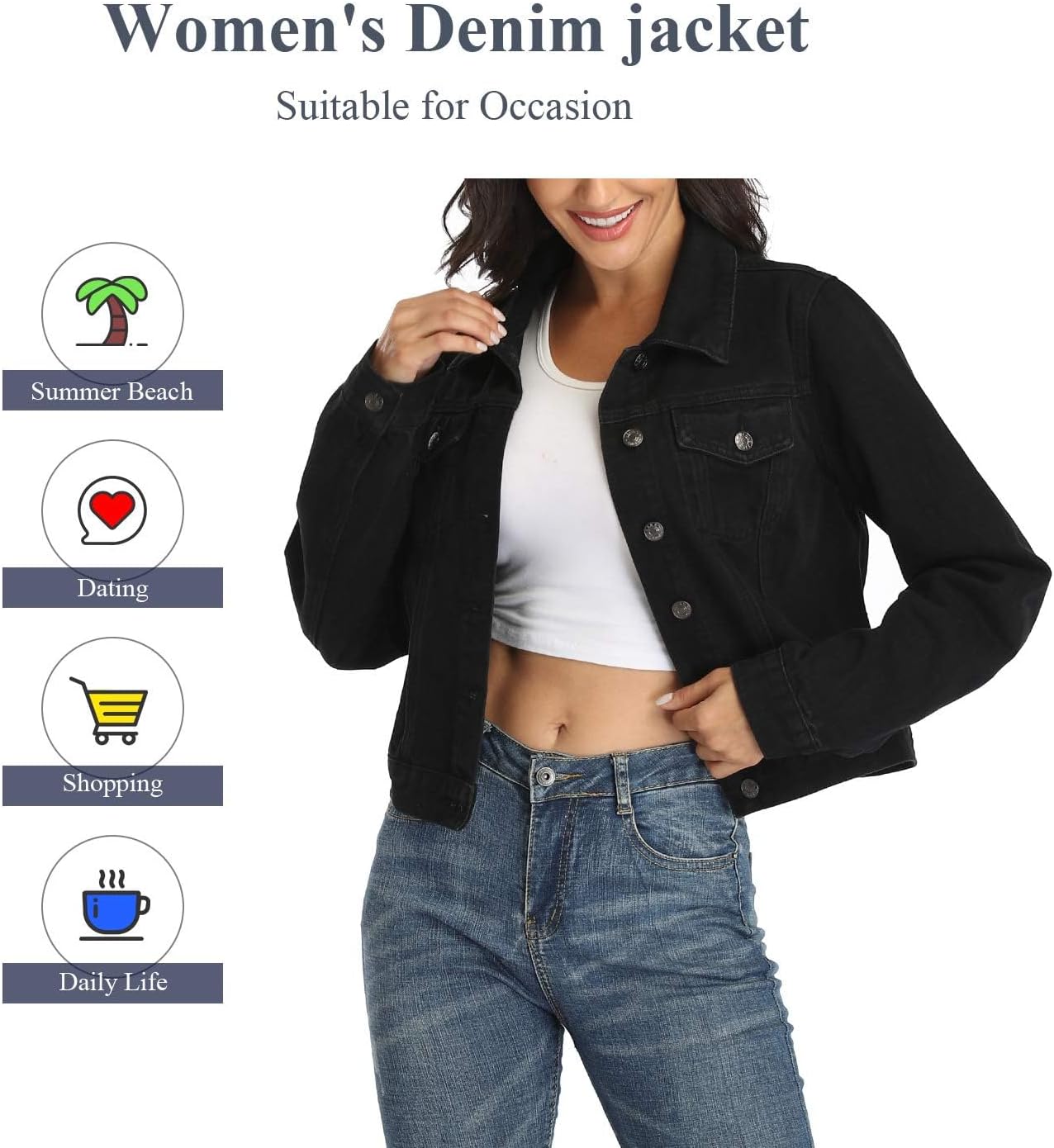 andy & natalie Women’s Denim Jackets Cropped Long Sleeve Basic Button Down Crop Jean Shacket with Pockets