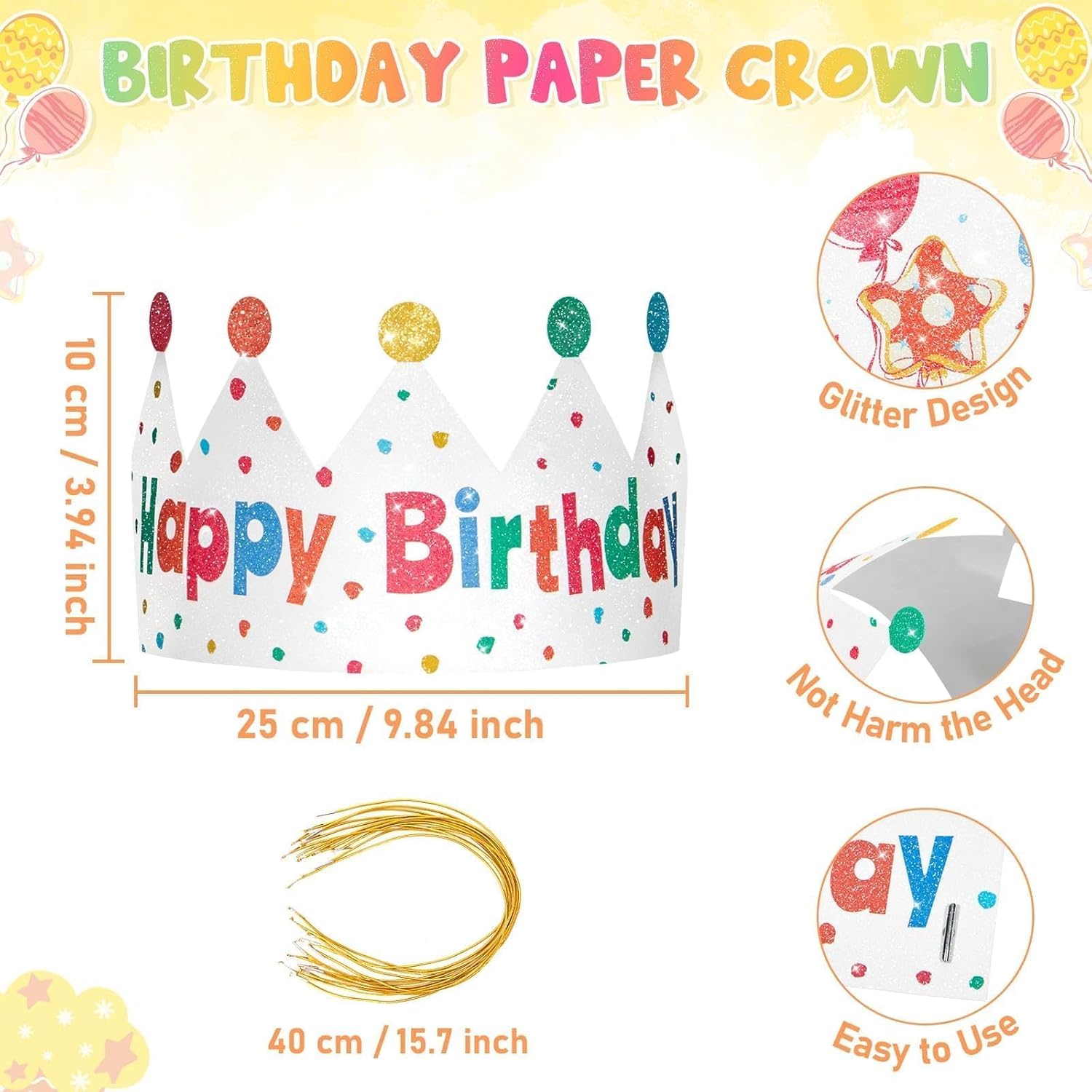 WERNNSAI Birthday Crowns -12PCS Birthday Party Hats with Elastic Band For Family Classroom Party Supplies Colorful Colorful Paper Party Hats