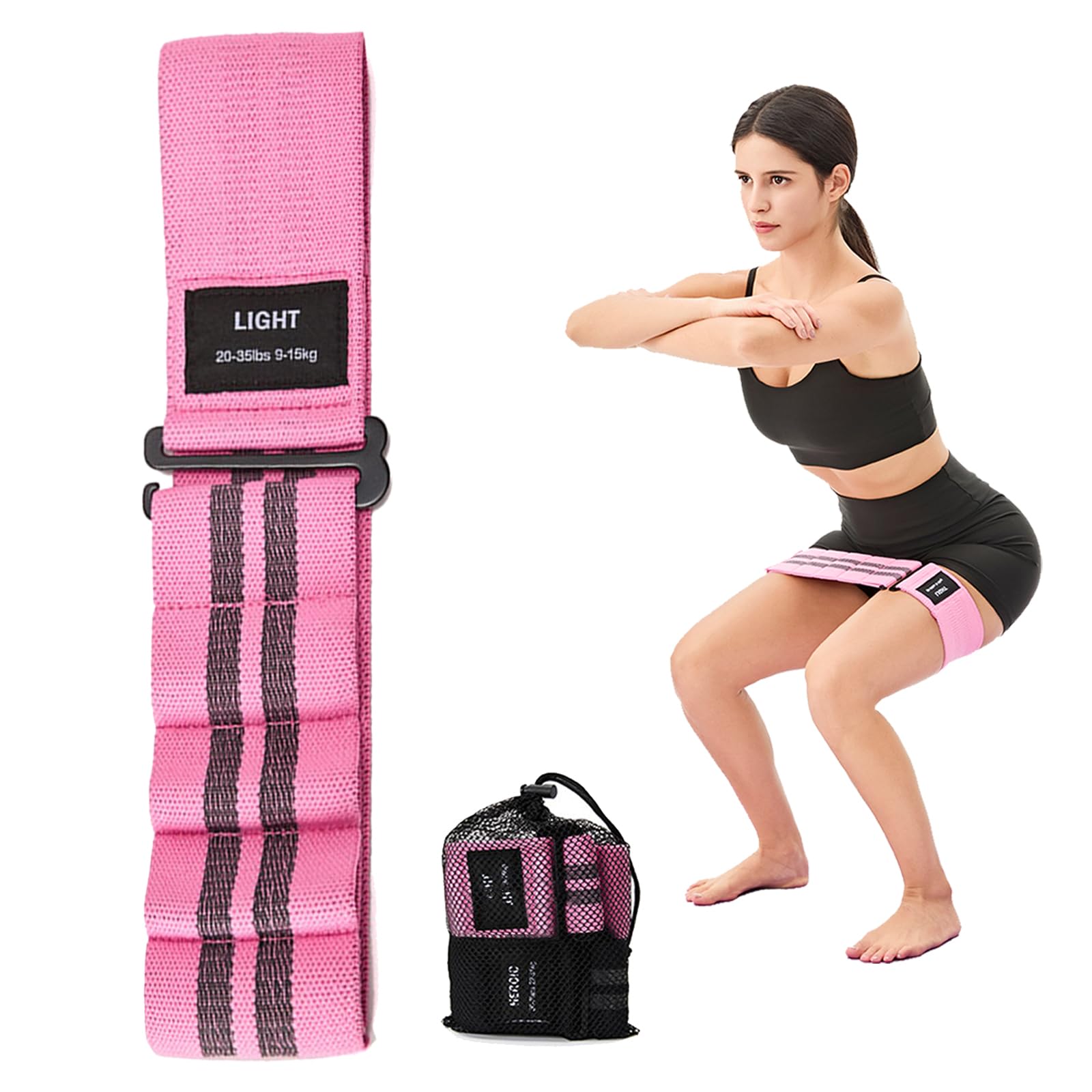 Adjustable Fabric Resistance Bands for Squats, Glutes & Legs – 5 Levels of Customizable Size, Width & Tension, Non-Slip Booty Bands for Men and Women,