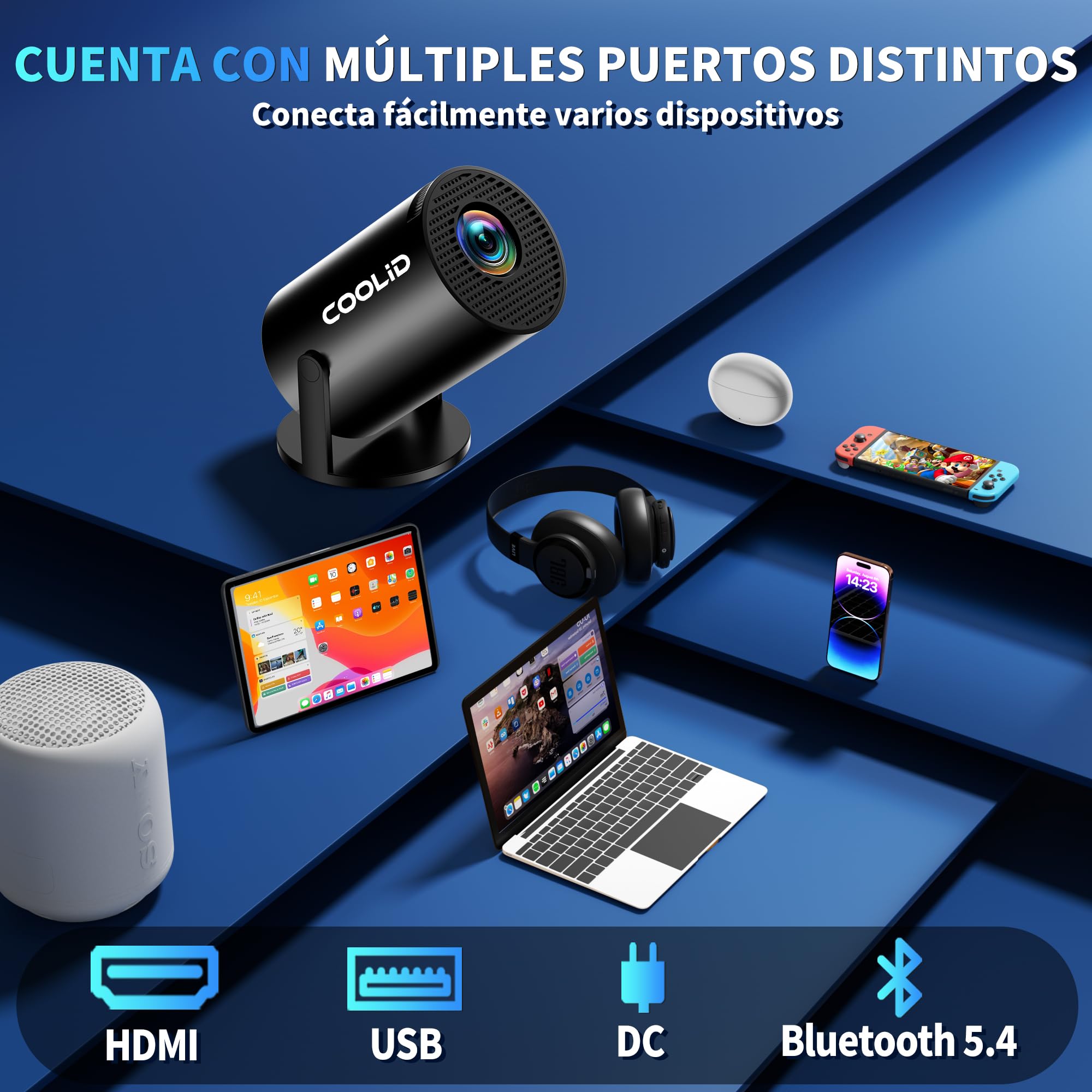 [2026 App Integrada] Mini Proyector 4K Support 1080p con WiFi 6 y Bluetooth 5.2 Proyector portátil con Enfoque automático y corrección Trapezoidal Compatibile con TV Stick/USB/PS5/Laptop,Negro