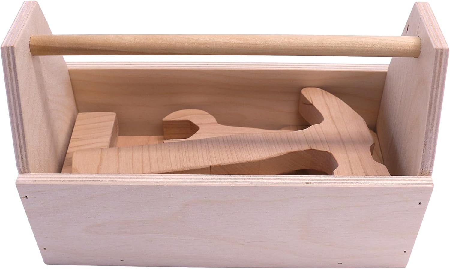 AmishToyBox.com Kid's Play Tool Box Toy Set, 6 Piece Wooden Toy Tool Set