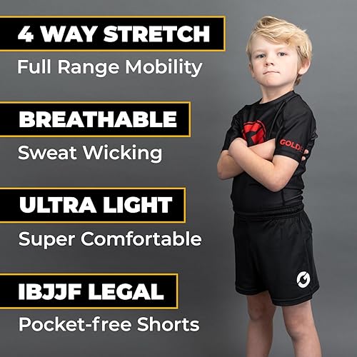 Miniatura 2 de Gold BJJ Pantalones cortos de Jiu Jitsu para niños, ligeros para lucha juvenil, para artes marciales, lucha, boxeo y artes marciales mixtas