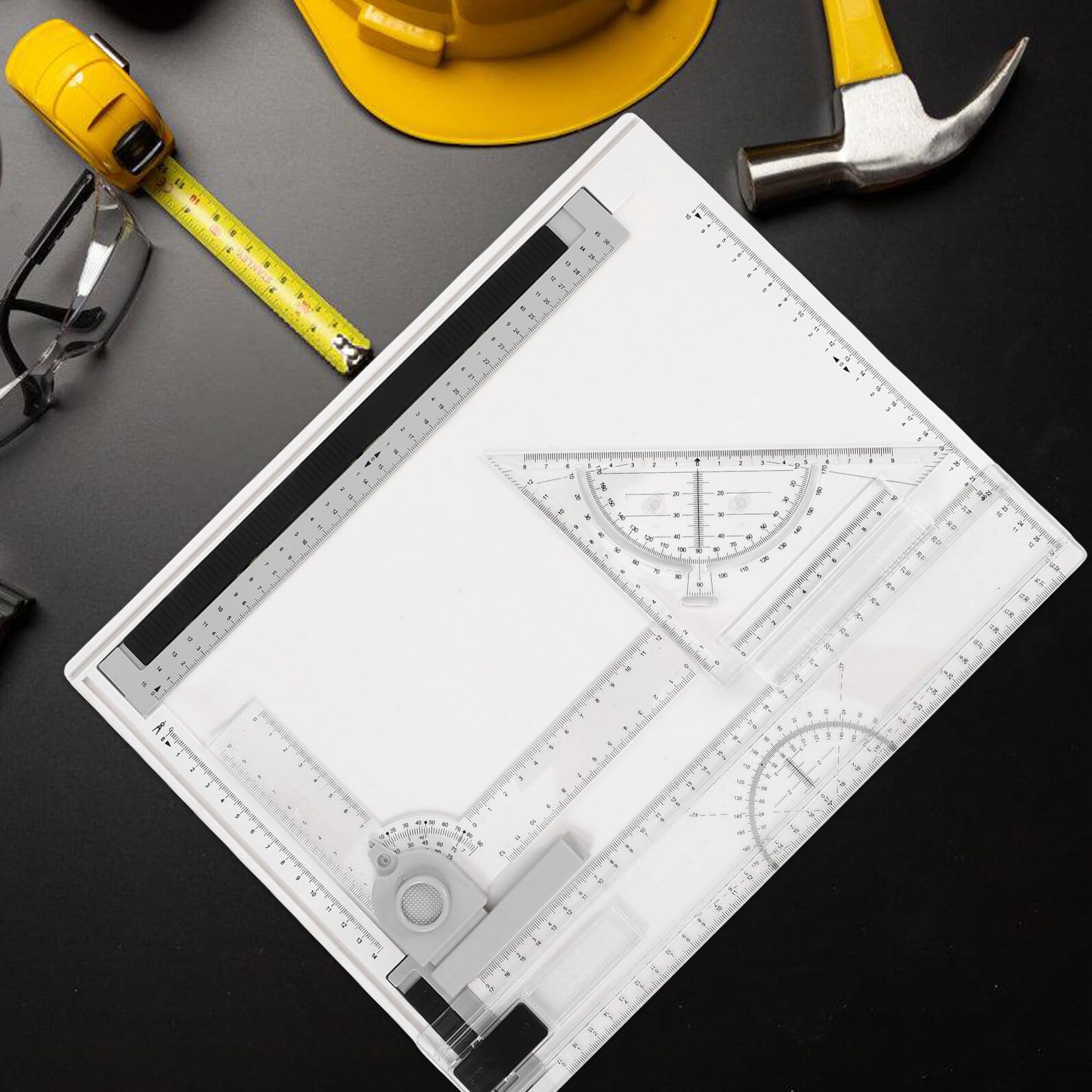 Zeichenbrett mit Präzisen Skalen und Linealen A4 aus Kunststoff Stabiles Tragbares Architektur Maltafel Satz für Skizzieren und Geometrische Perspektivzeichnungen